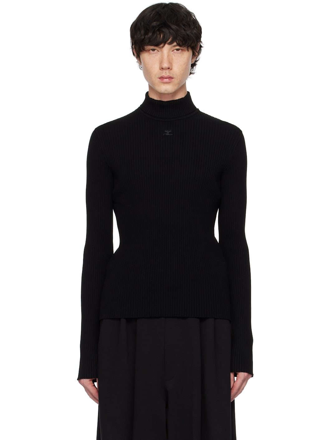 Black Reedition Rib Knit Mockneck Sweater - 1