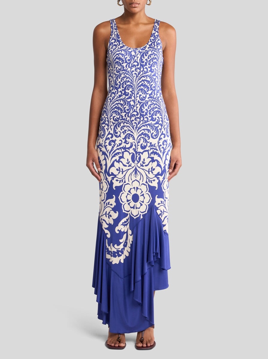 LONG JERSEY DRESS WITH FLOUNCE AND PRINT - 4