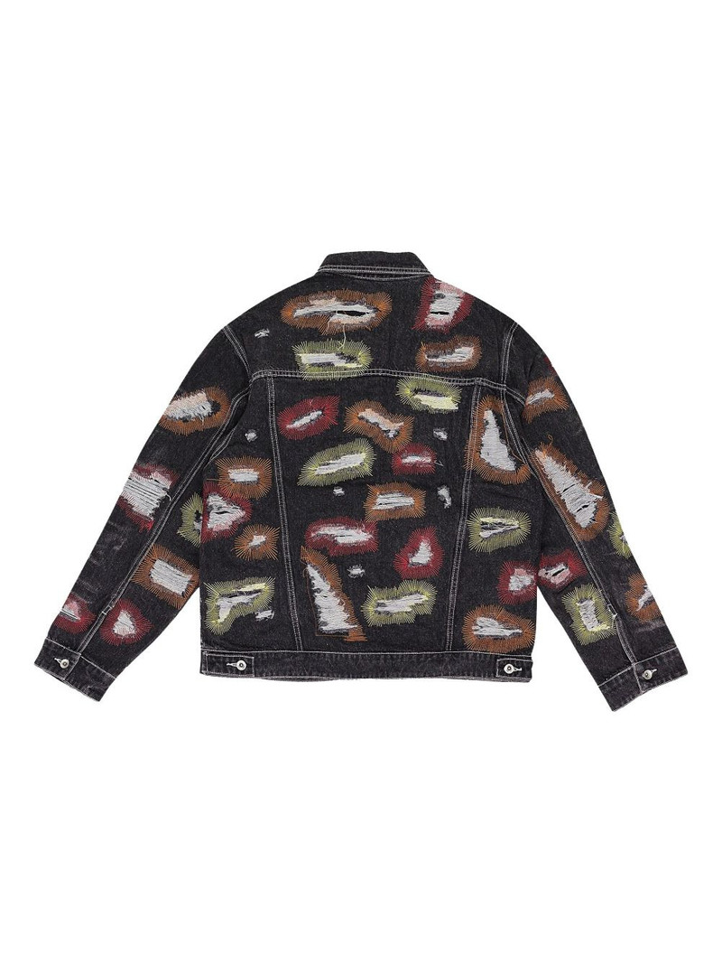 WHO DECIDES WAR embroidery trucker jacket outlook