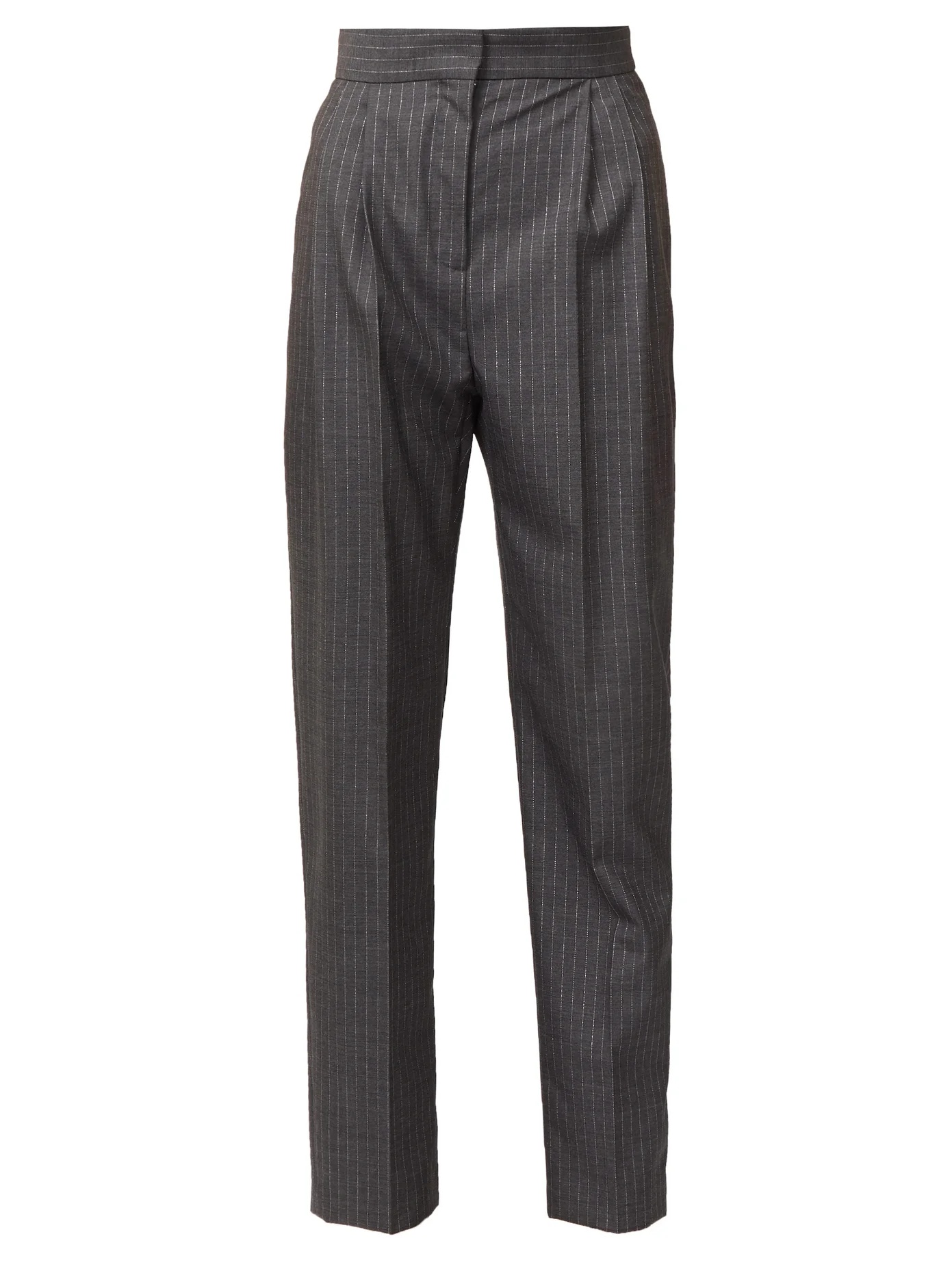 Metallic-pinstriped wool-blend twill trousers - 1