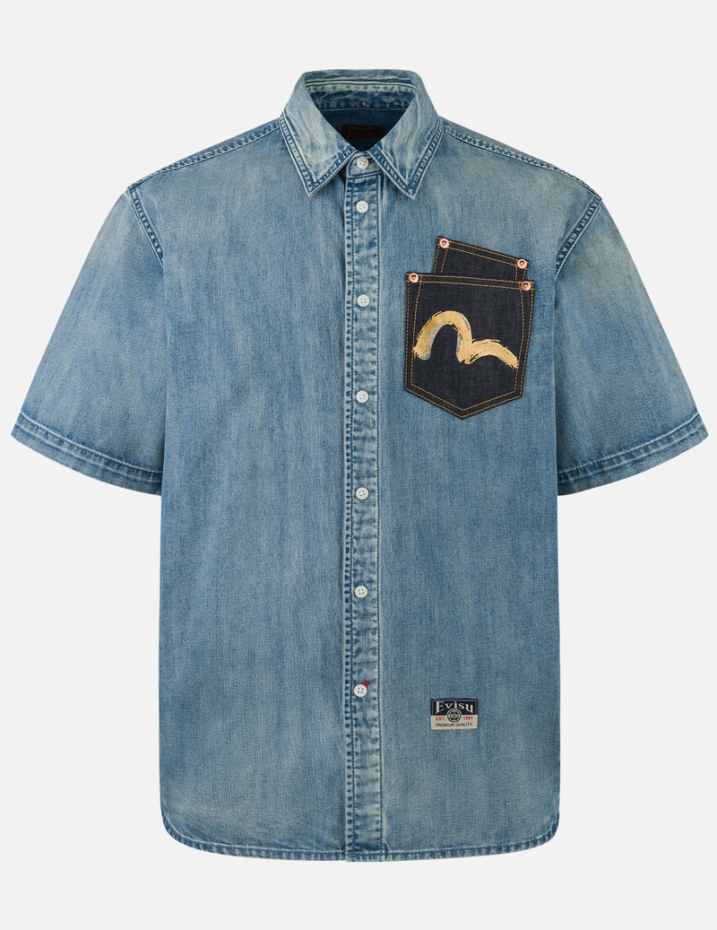 EVISU Artistic Brush Daicock Print Relax Fit Denim Short-Sleeves Shirt outlook
