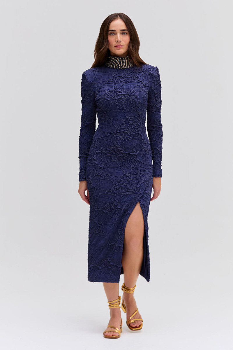 Chain Embellished Jacquard Midi Dress 1