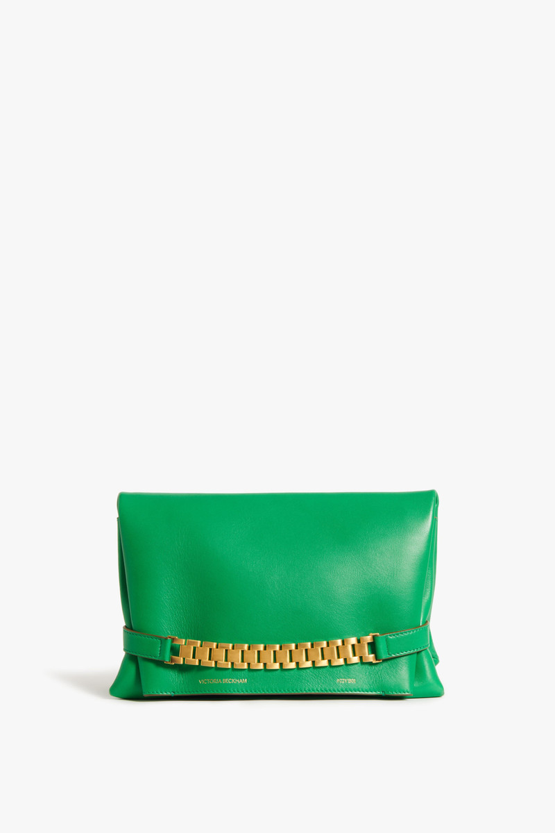 Chain Pouch In Green Leather 1