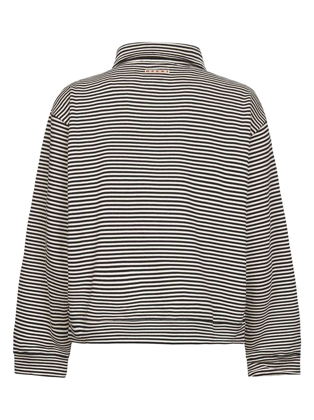 Marni Men Black Striped Cotton Polo Sweatshirt - 2