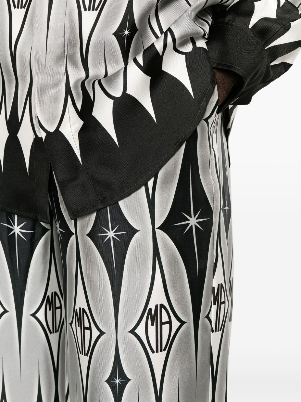 graphic-print wide-leg silk trousers - 5
