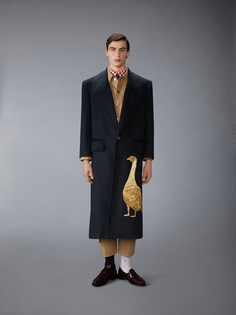 Thom Browne CASHMERE EMBROIDERED APPLIQUE OVERCOAT outlook