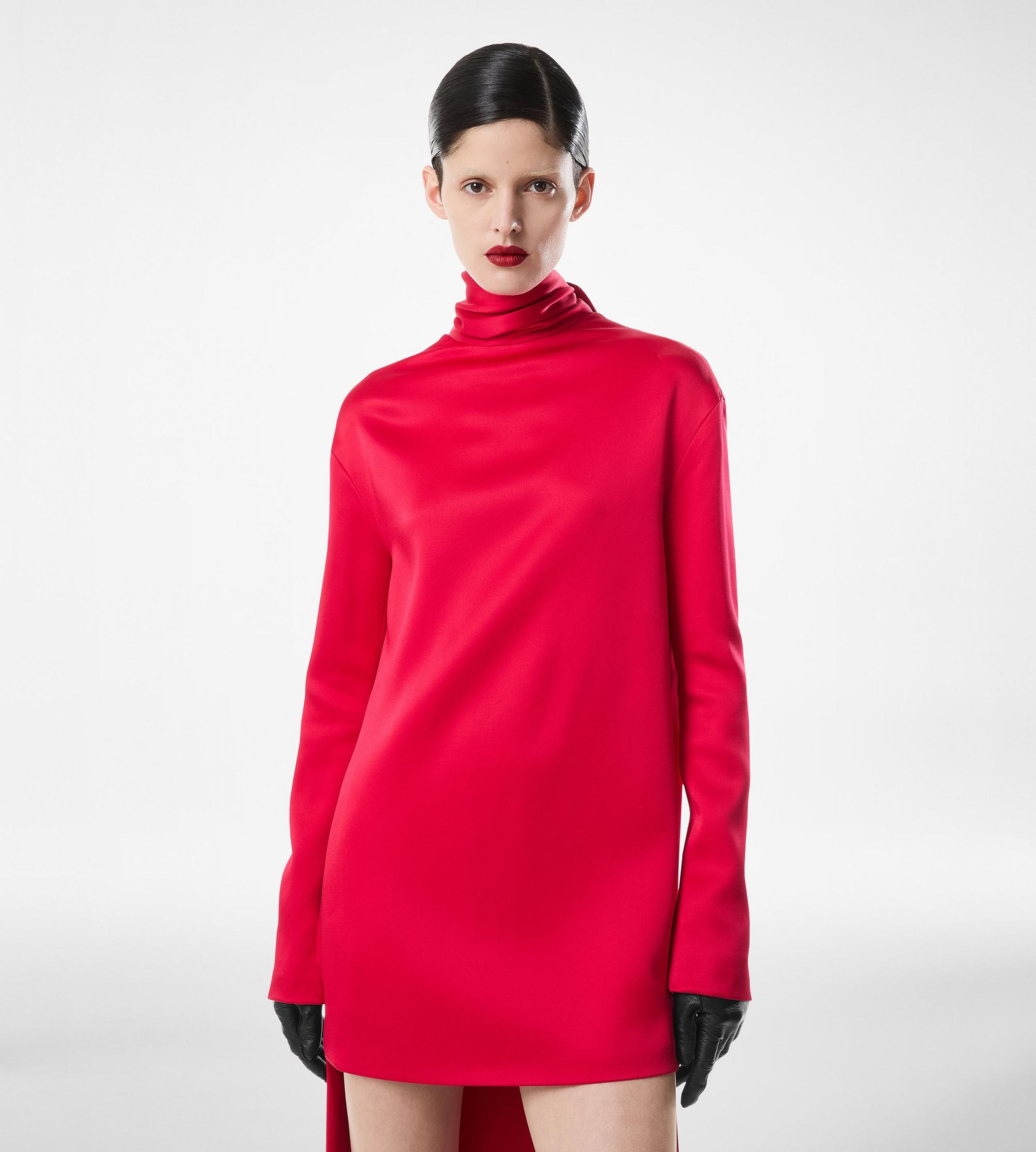 SHINY CREPE MOCK NECK COCKTAIL DRESS - 5