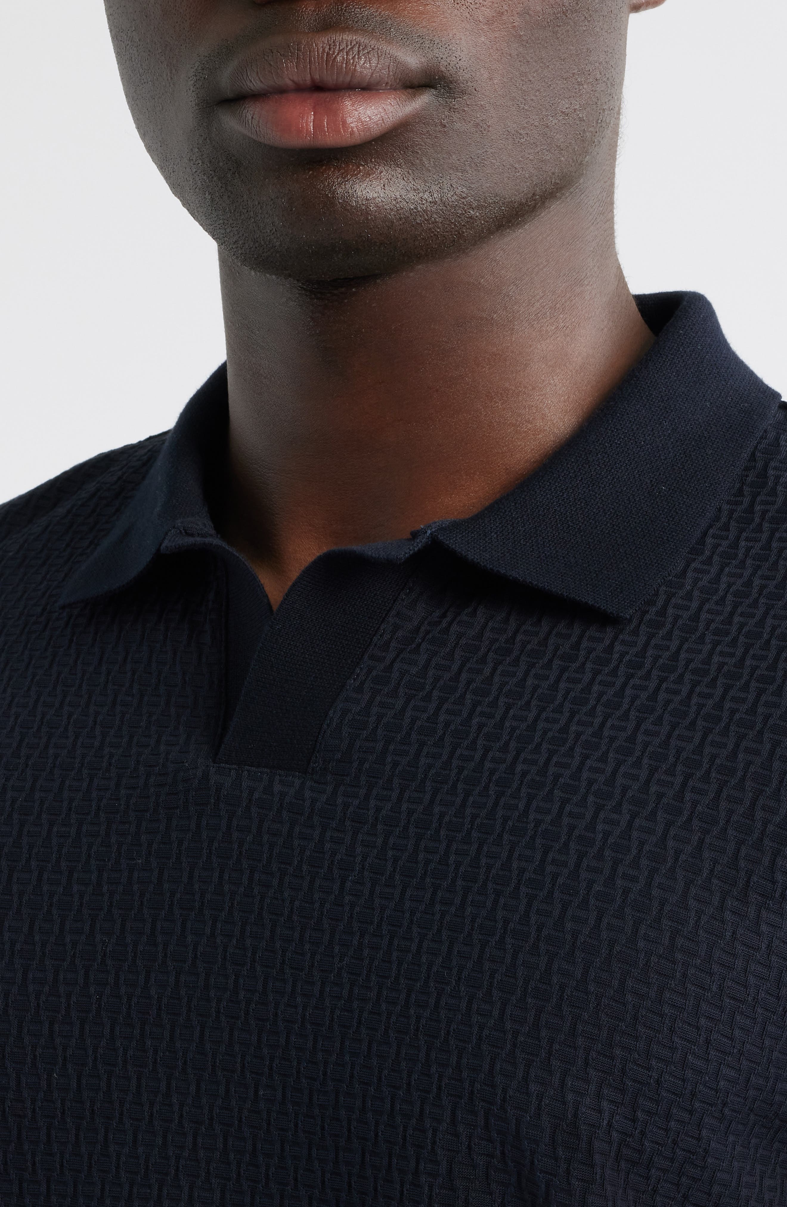 Emporio Armani Tonal Chain Johnny Collar Polo in Blue at Nordstrom - 4