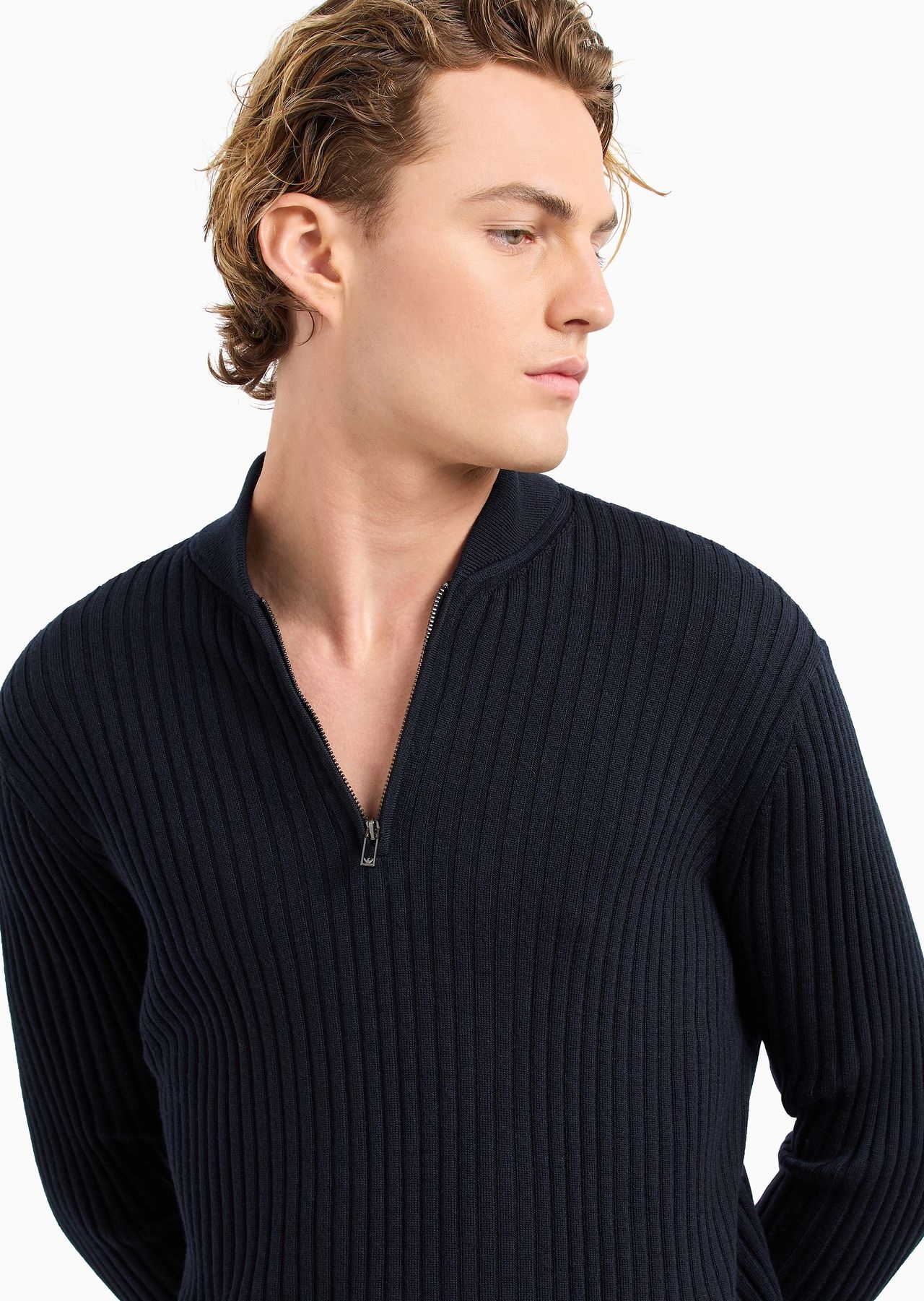 Virgin-wool ribbed jumper with half zip - 5