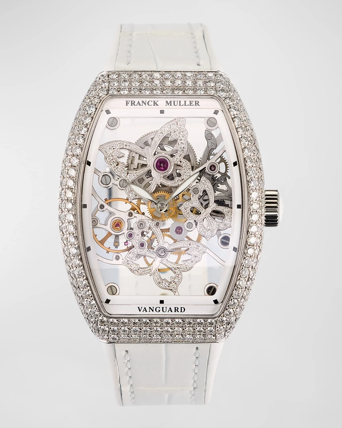 Butterfly Diamond Skeleton Watch White Strap - 1