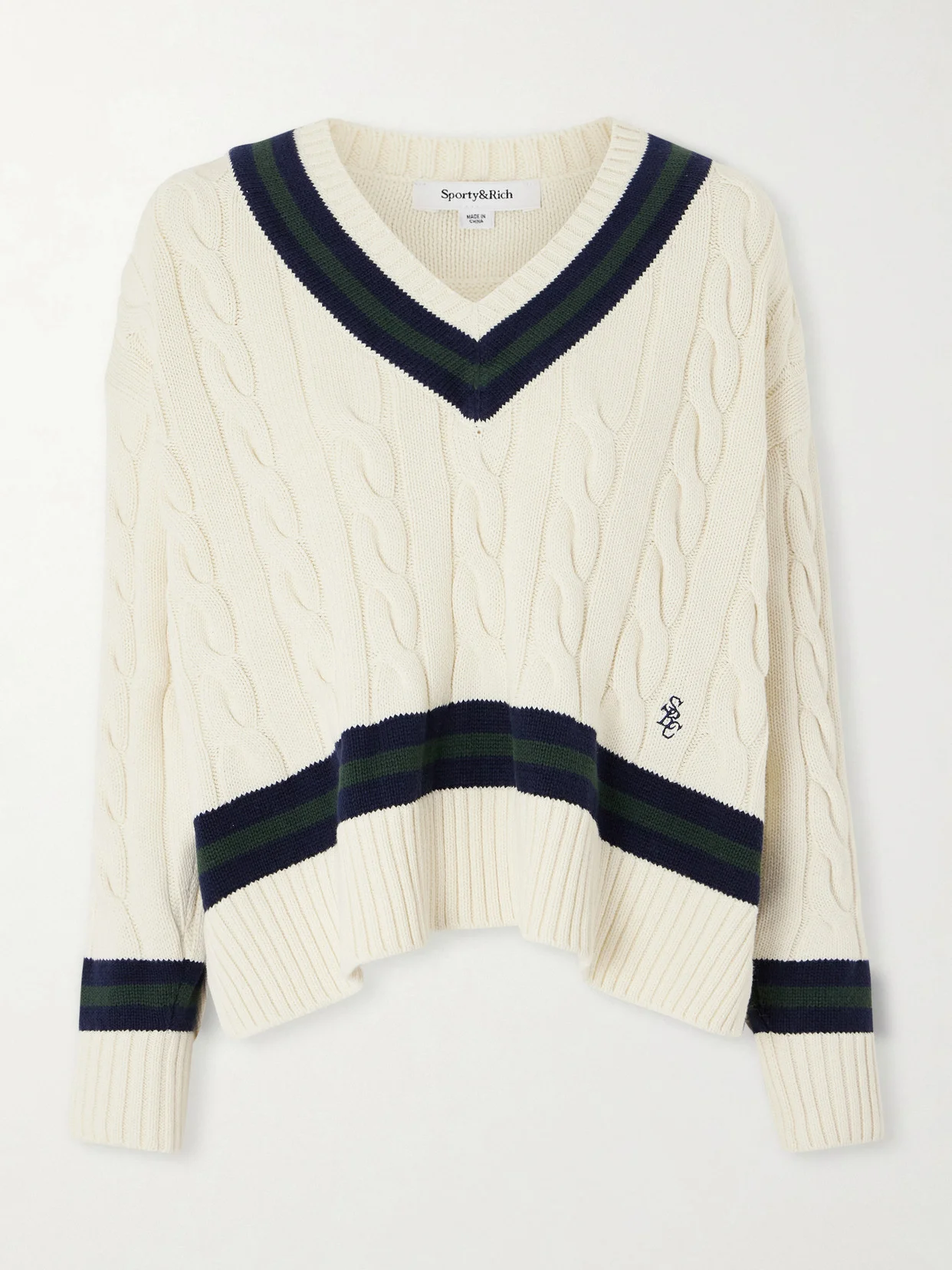 Striped Cable-knit Cotton Sweater - 1