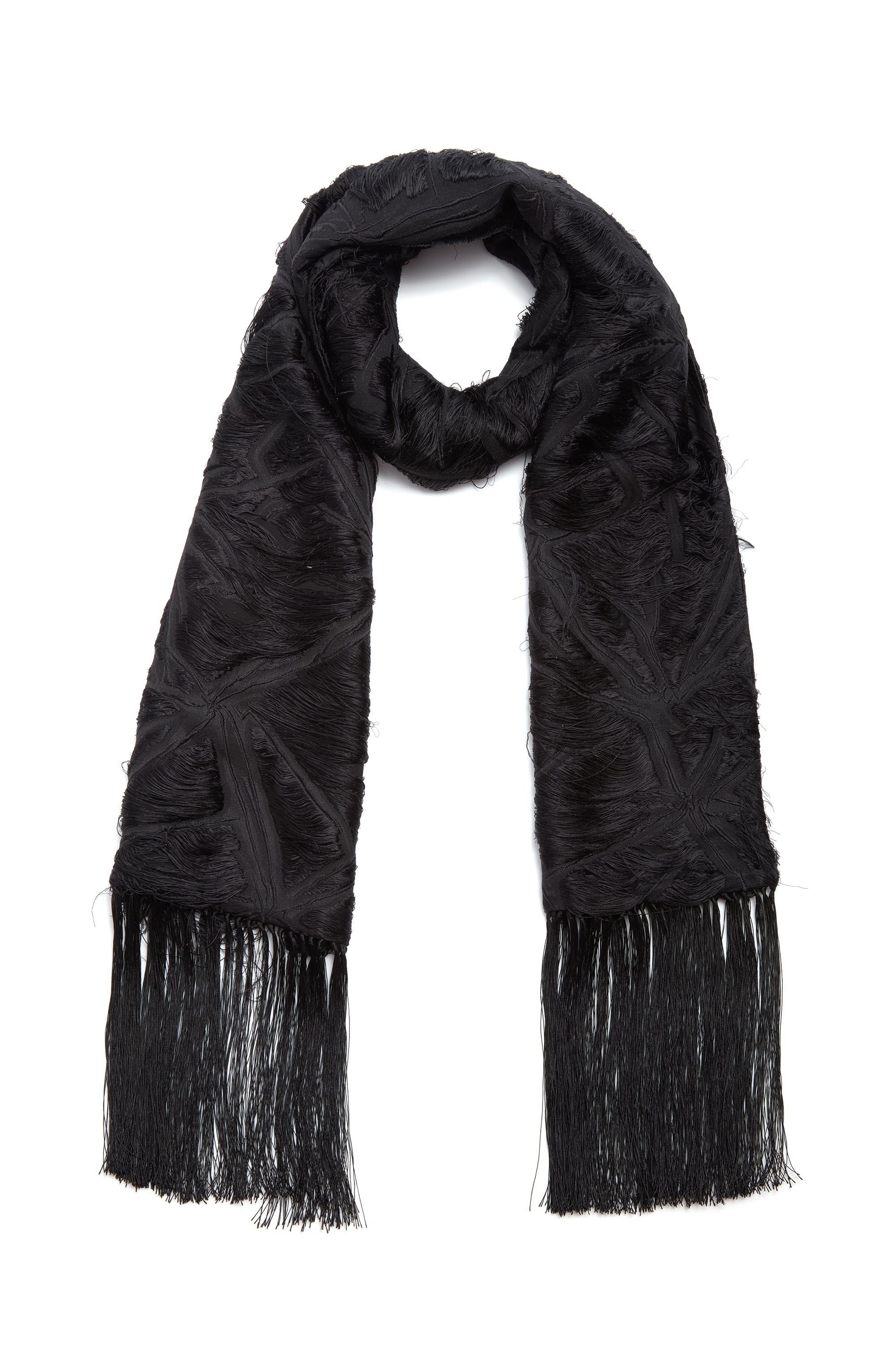 Blaine Scarf in Black Silk Virgin Wool Jacquard - 2