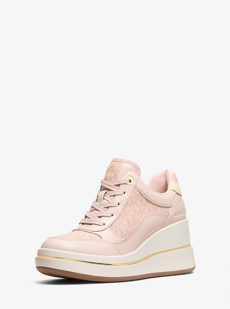 MICHAEL KORS Emmy Signature Logo and Leather Wedge Trainer outlook