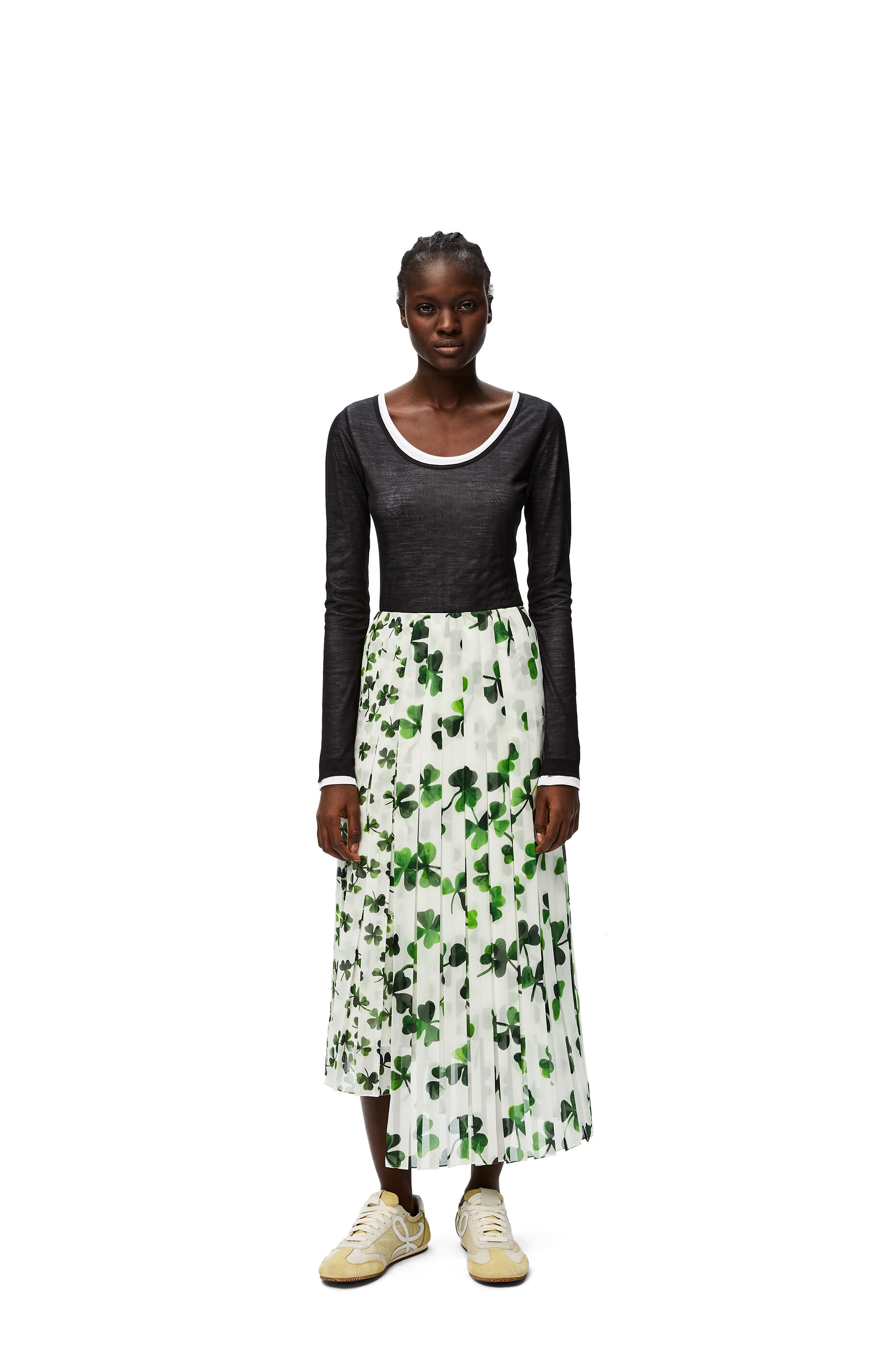Print pleated skirt in shamrock polyester - 2