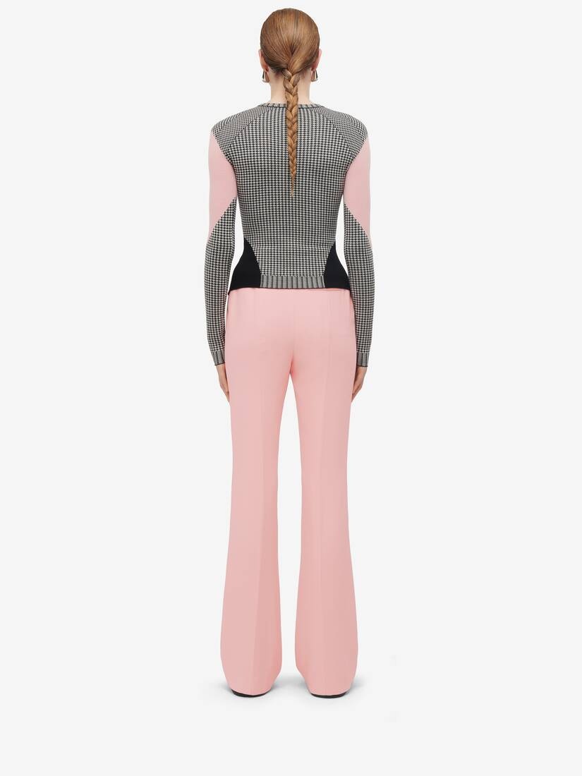 Women's Dogtooth Colour-block Peplum Jumper in Black/white/pink - 5