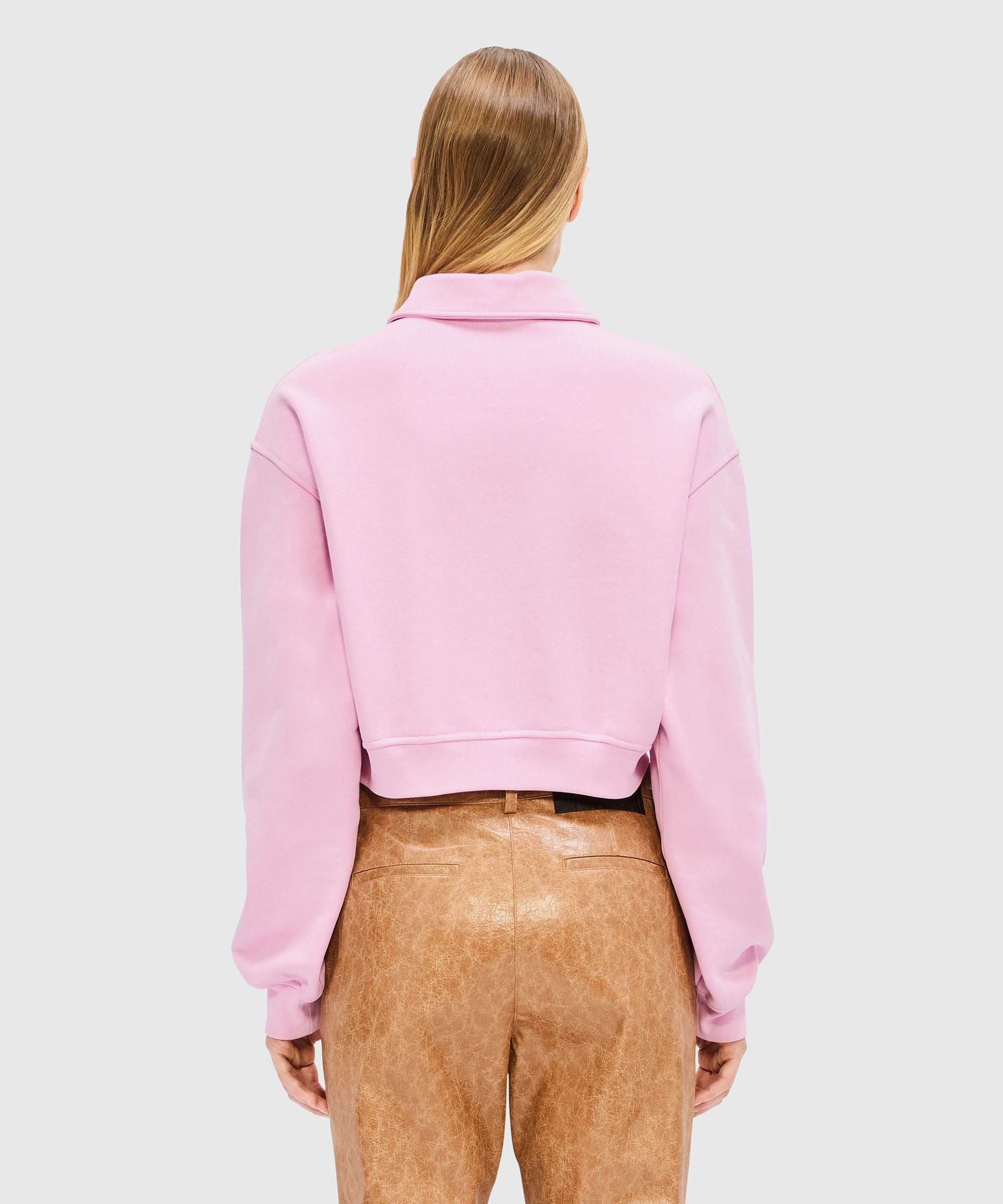 Pink cropped sweatshirt with 3D "Follow the Rabbit®" embroidery - 3