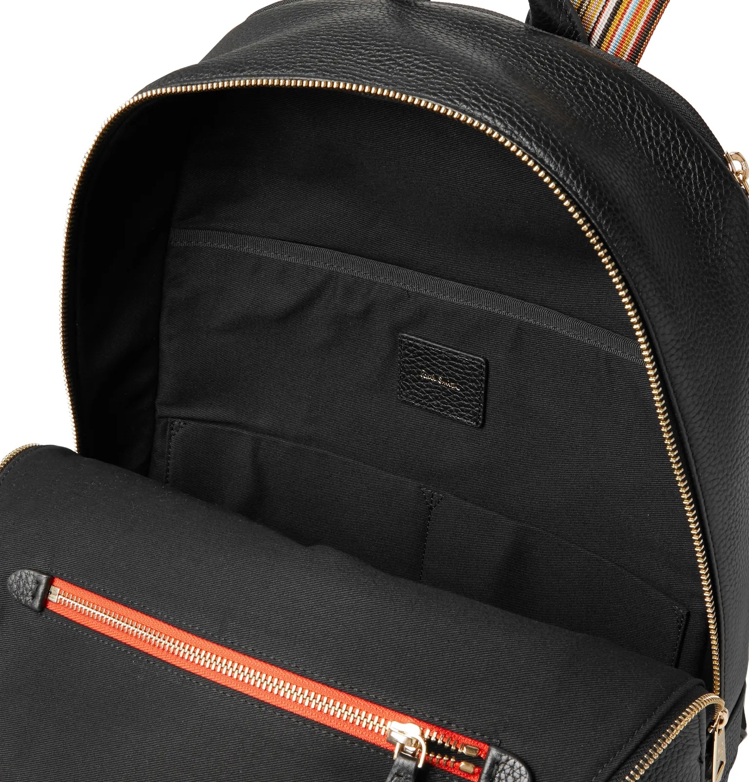 Striped Webbing-Trimmed Full-Grain Leather Backpack - 3