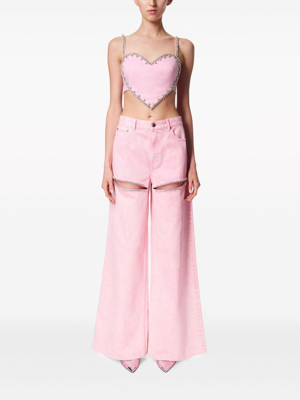 crystal-embellished high-rise wide-leg jeans - 3