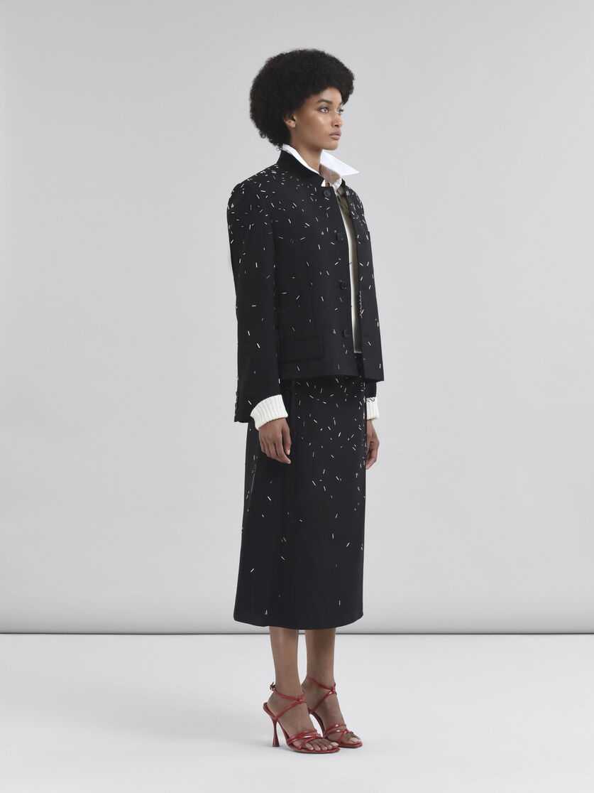 BLACK WOOL JACKET WITH TINTED PEARL EMBELLISHMENT - 6