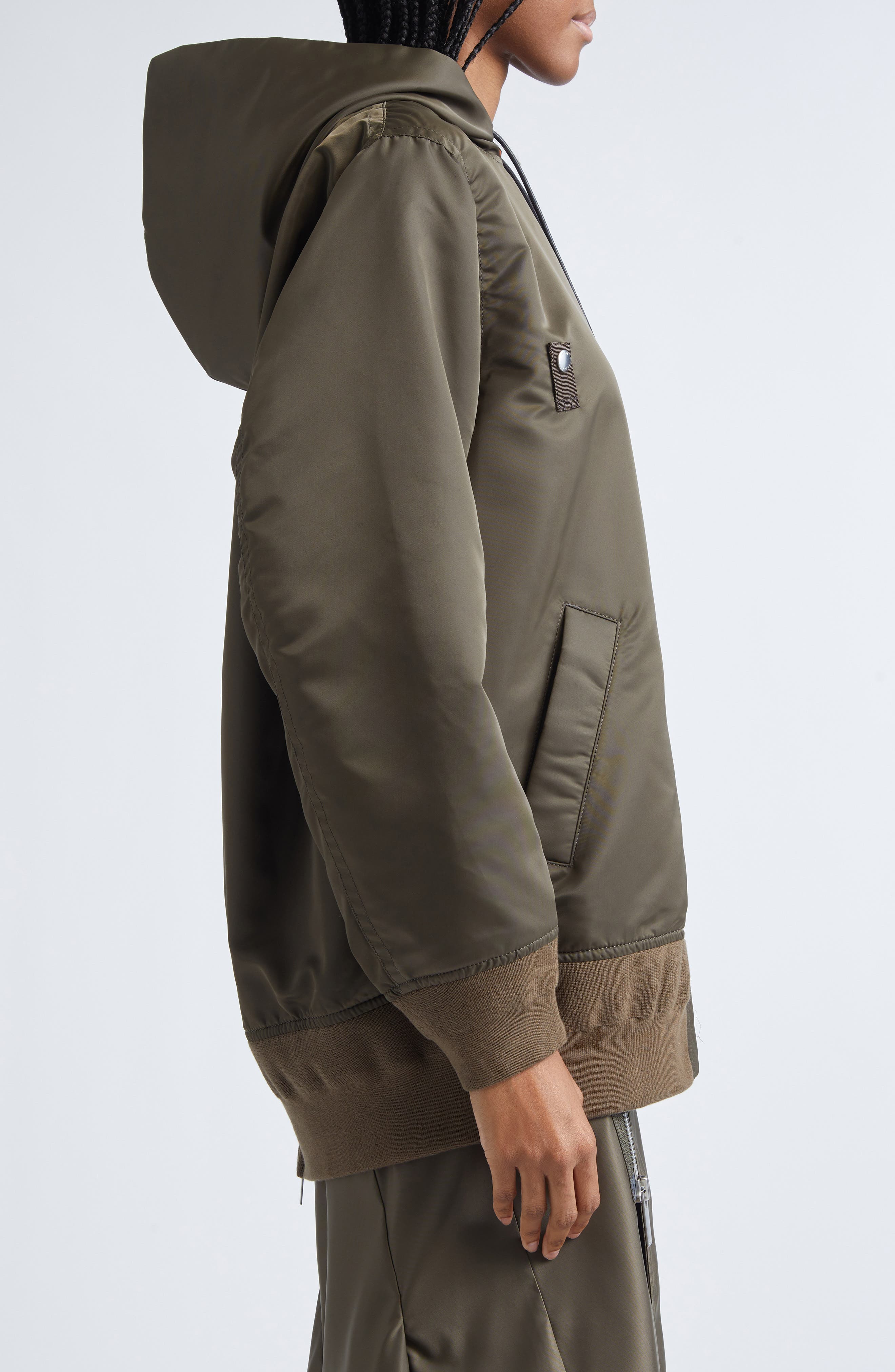 Sacai Nylon Twill Hoodie in Dark Khaki at Nordstrom - 4