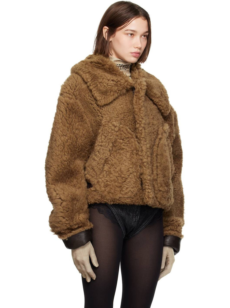 VETEMENTS Brown Inside-Out Cropped Aviator Reversible Shearling Jacket outlook