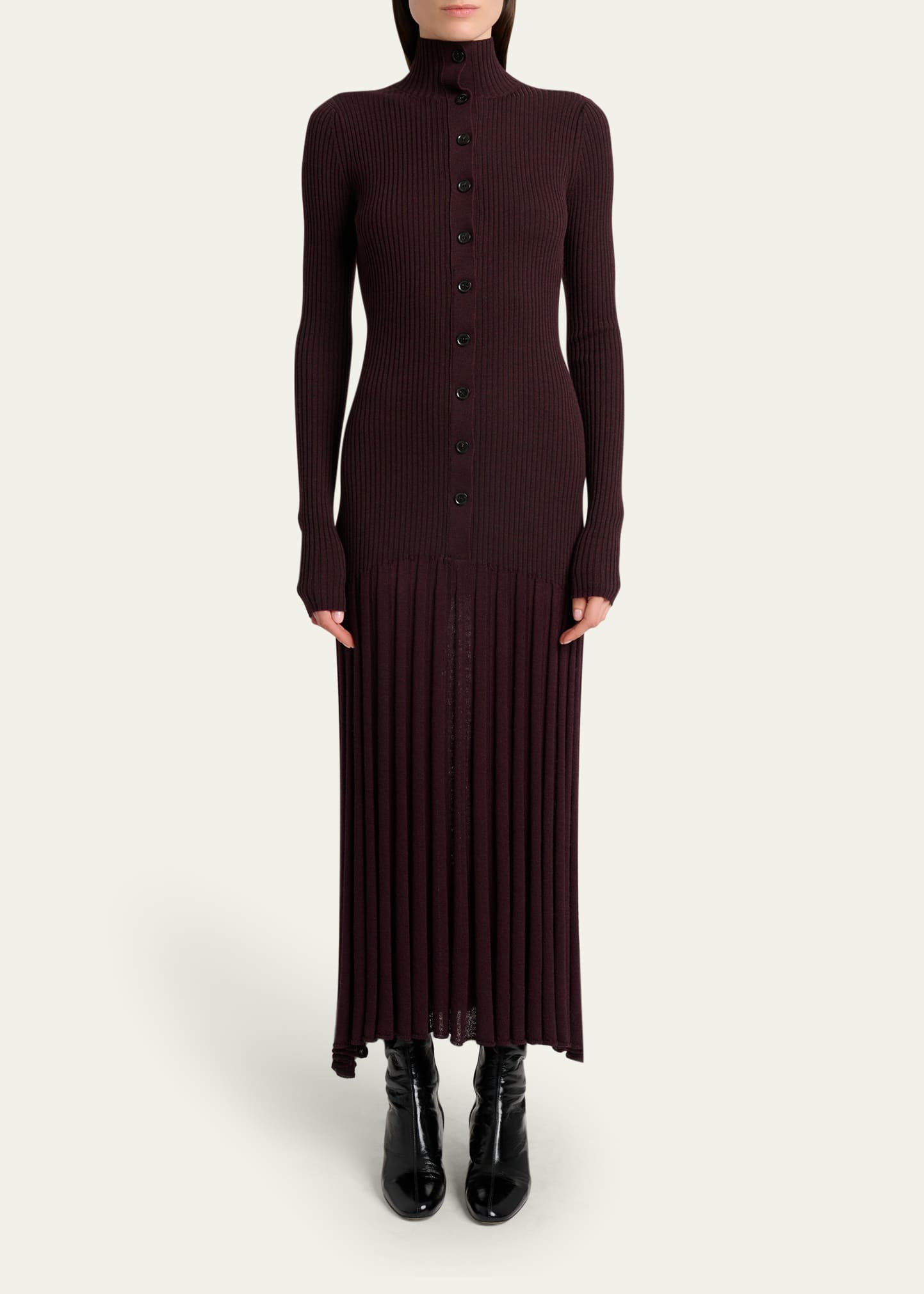 Jada Turtleneck Mutli-Rib Button-Front Maxi Dress - 2