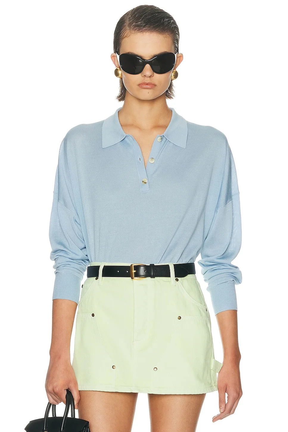 Silk Cashmere Boxy Long Sleeve Polo Top - 1