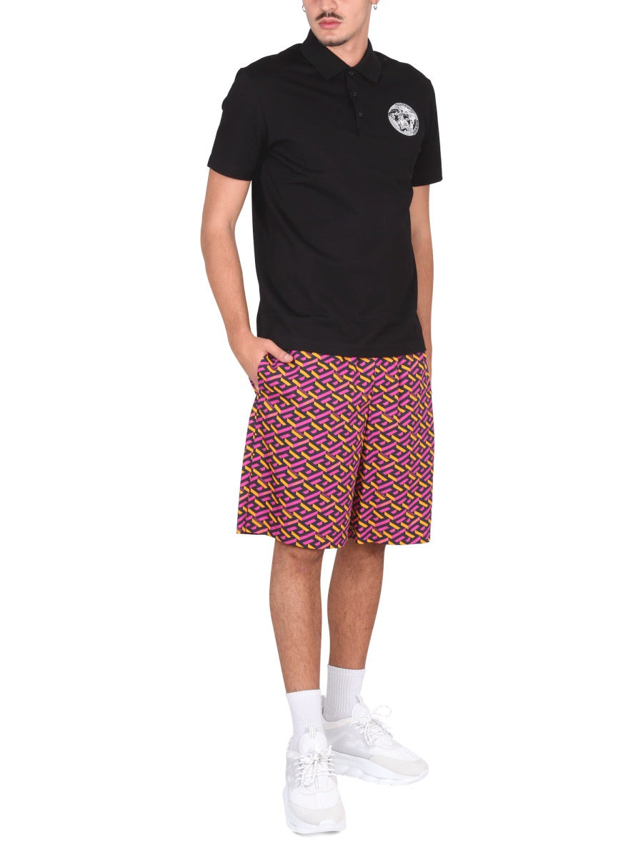Versace Men Shorts With La Greca Print - 2