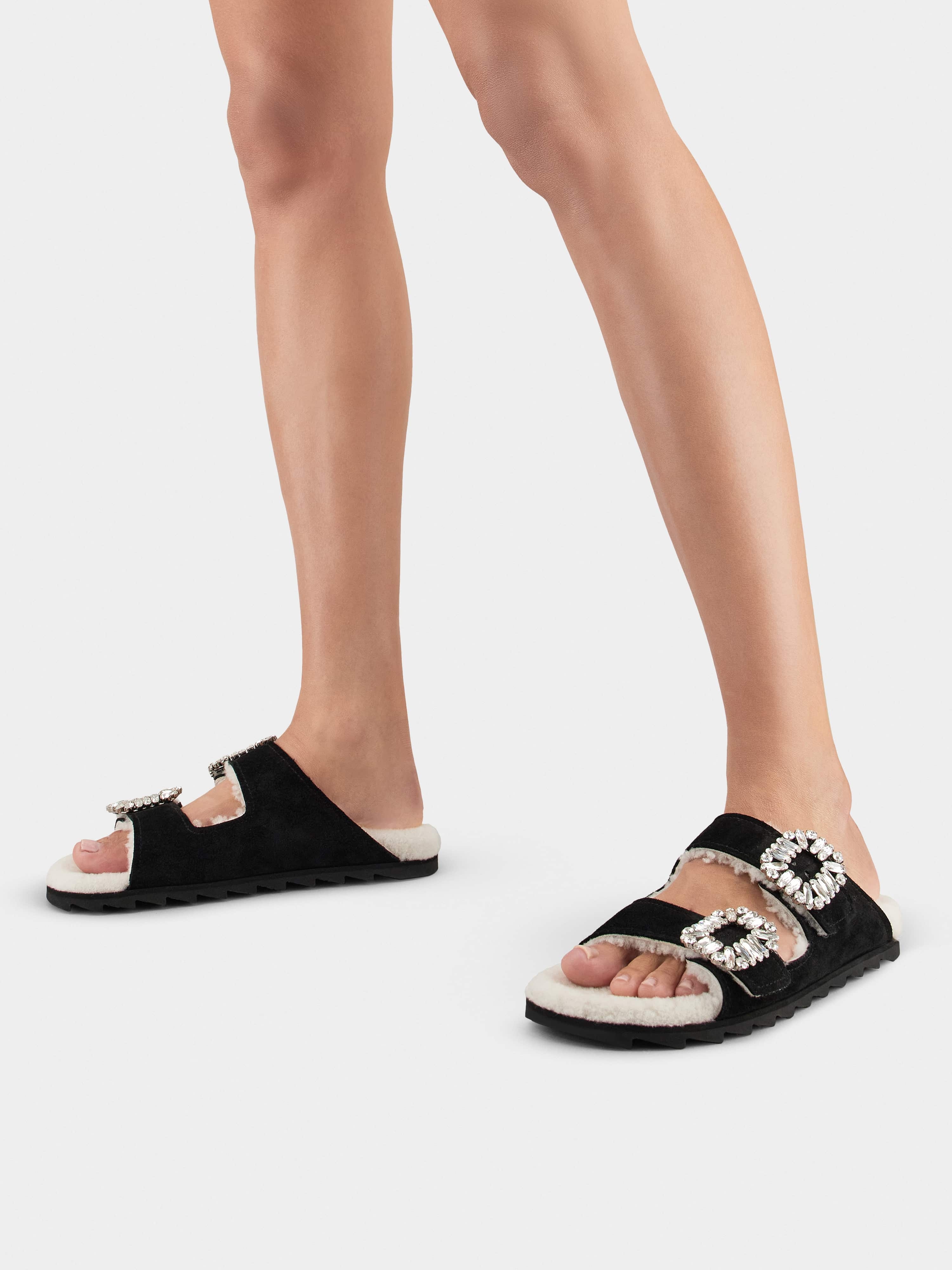 Slidy Viv' Fur Strass Buckle Mules in Suede - 7
