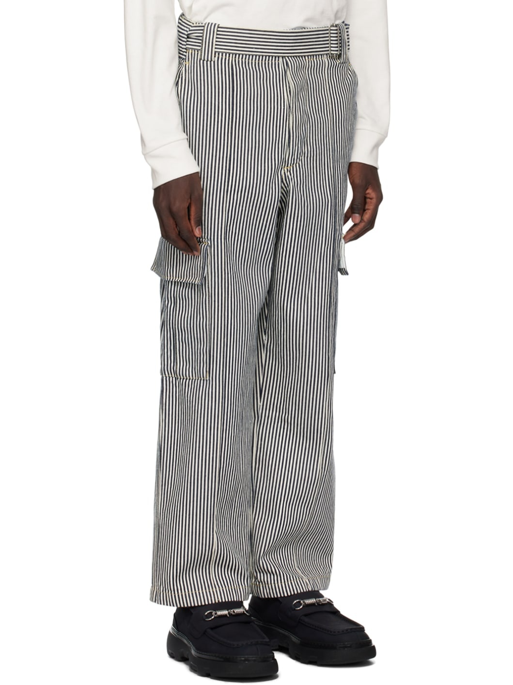 Black & White Kenzo Paris Striped Denim Cargo Pants - 2