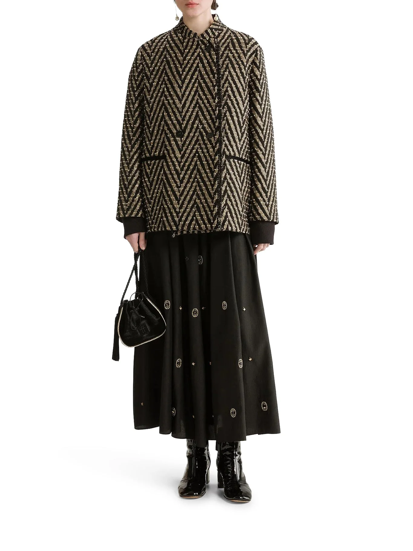BLACK CHEVRON JAQUARD OVER-JACKET - 1