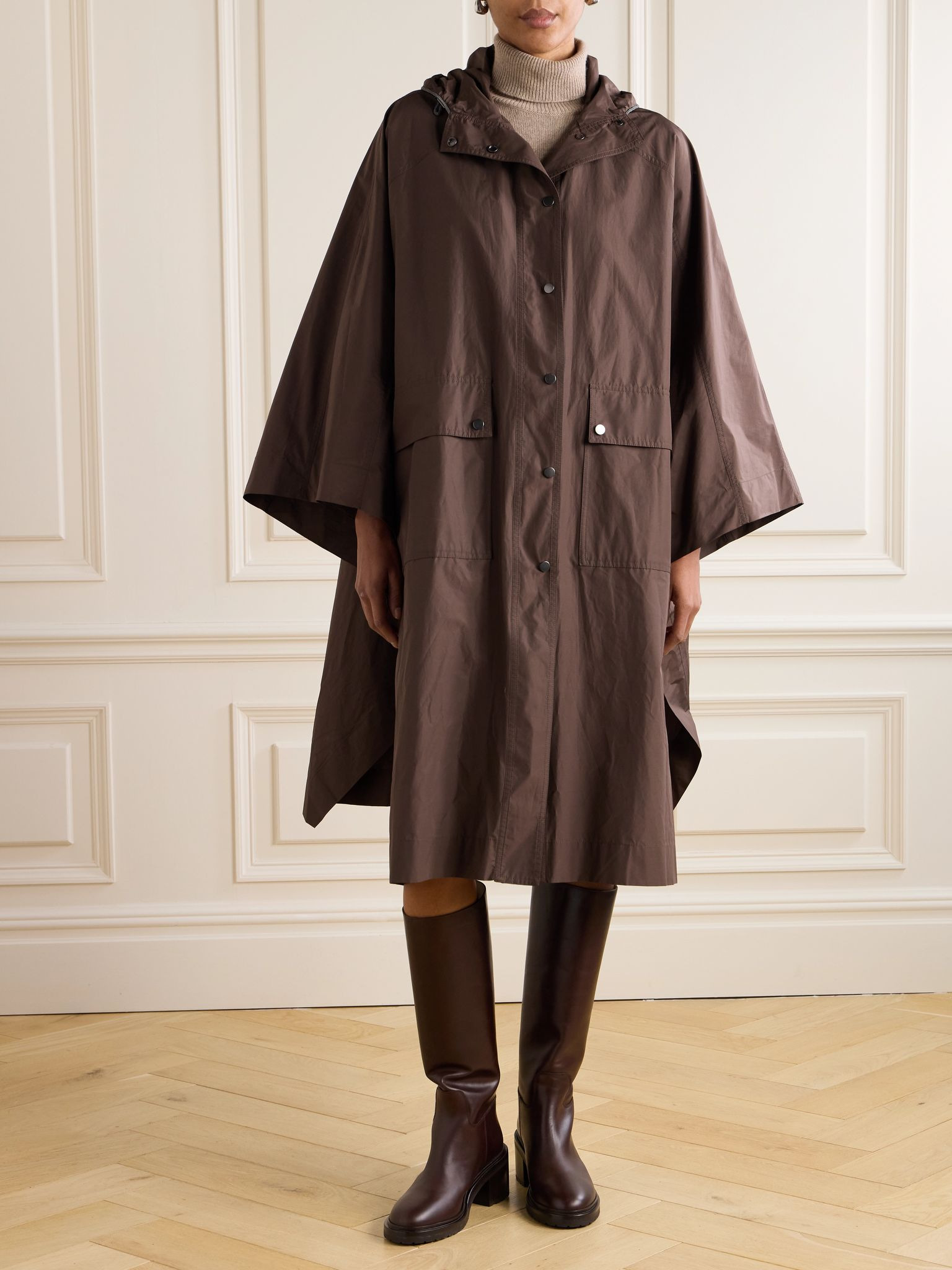 Bead-embellished hooded shell coat Brown - 3