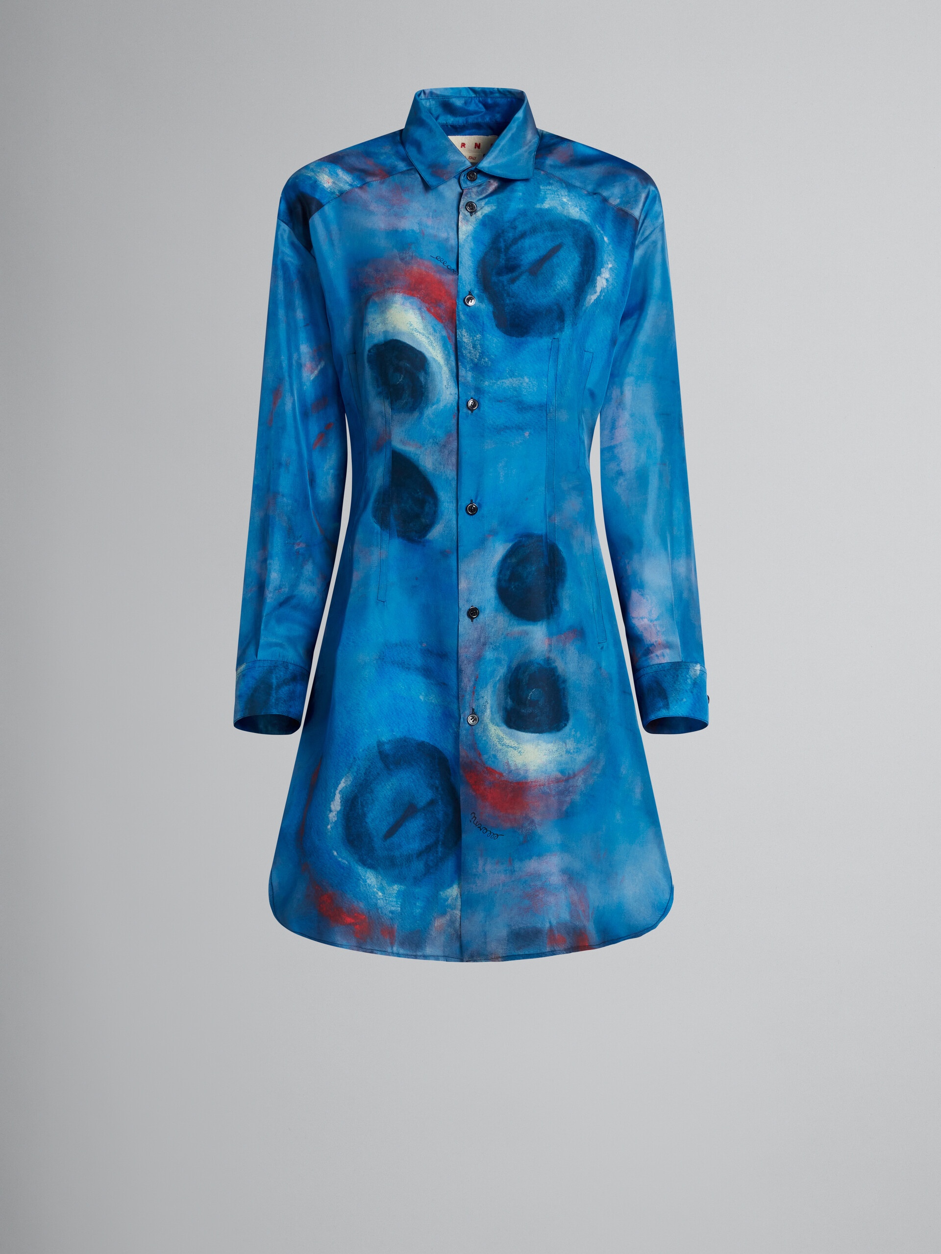SILK SHIRT DRESS WITH BUCHI BLUE PRINT - 1
