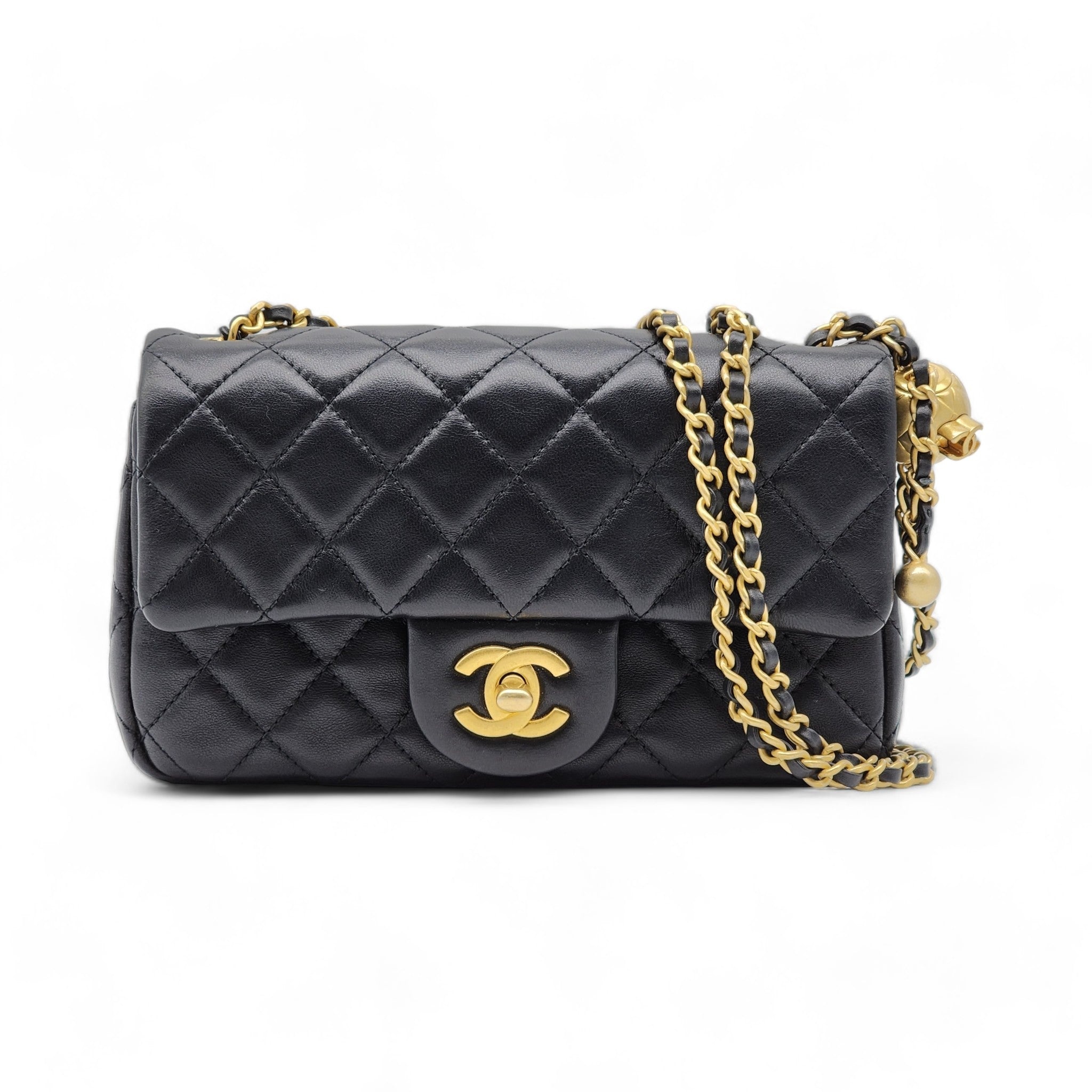Chanel Quilted Lambskin Leather Pearl Crush Mini Flap Bag in Black - 15