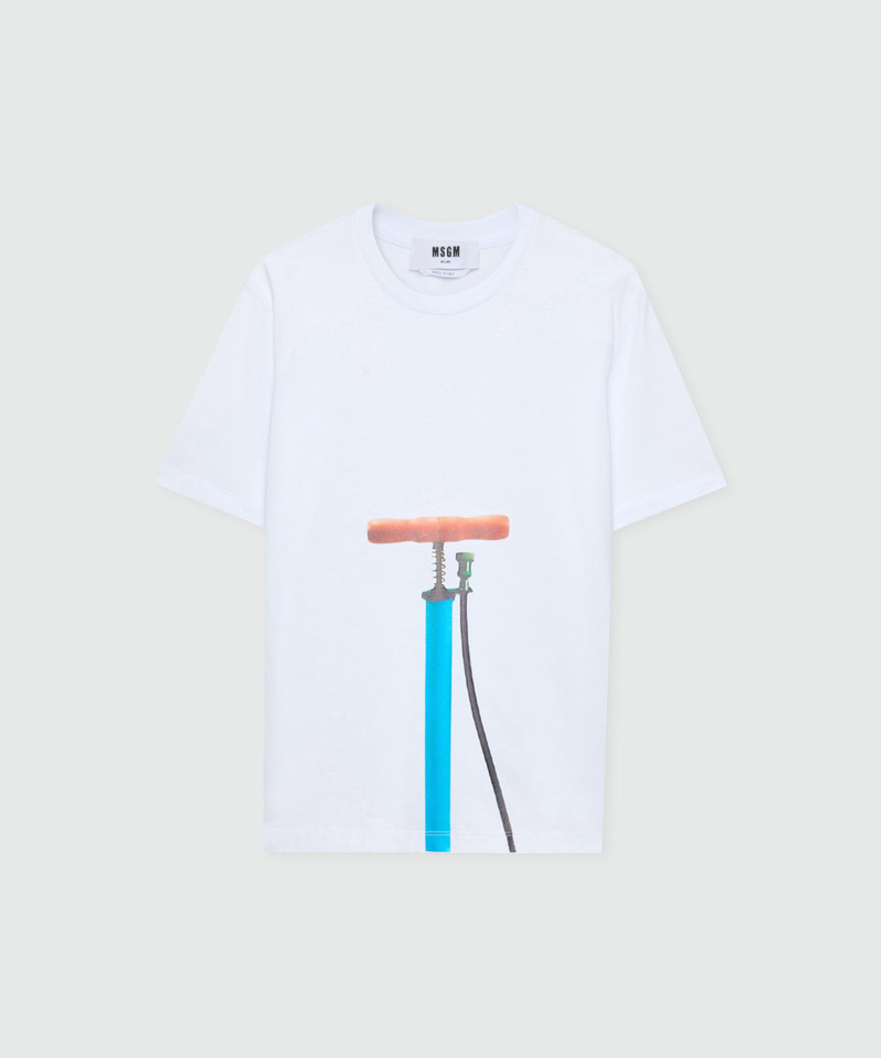 White short-sleeve cotton jersey T-shirt with print. 1