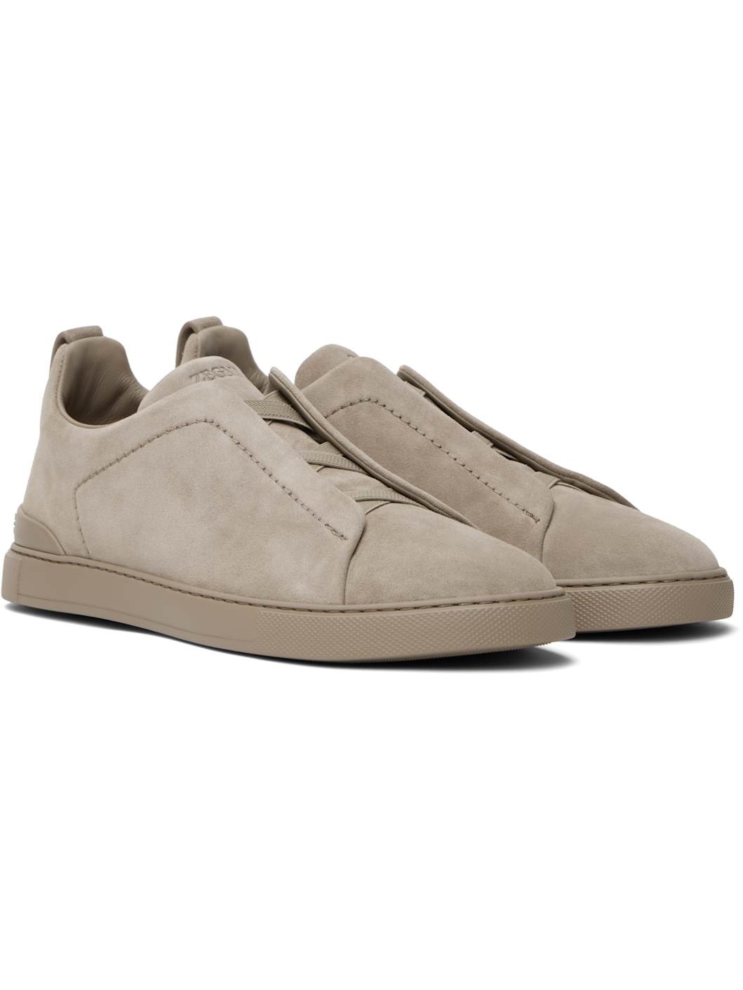 Taupe Suede Triple Stitch Sneakers - 4