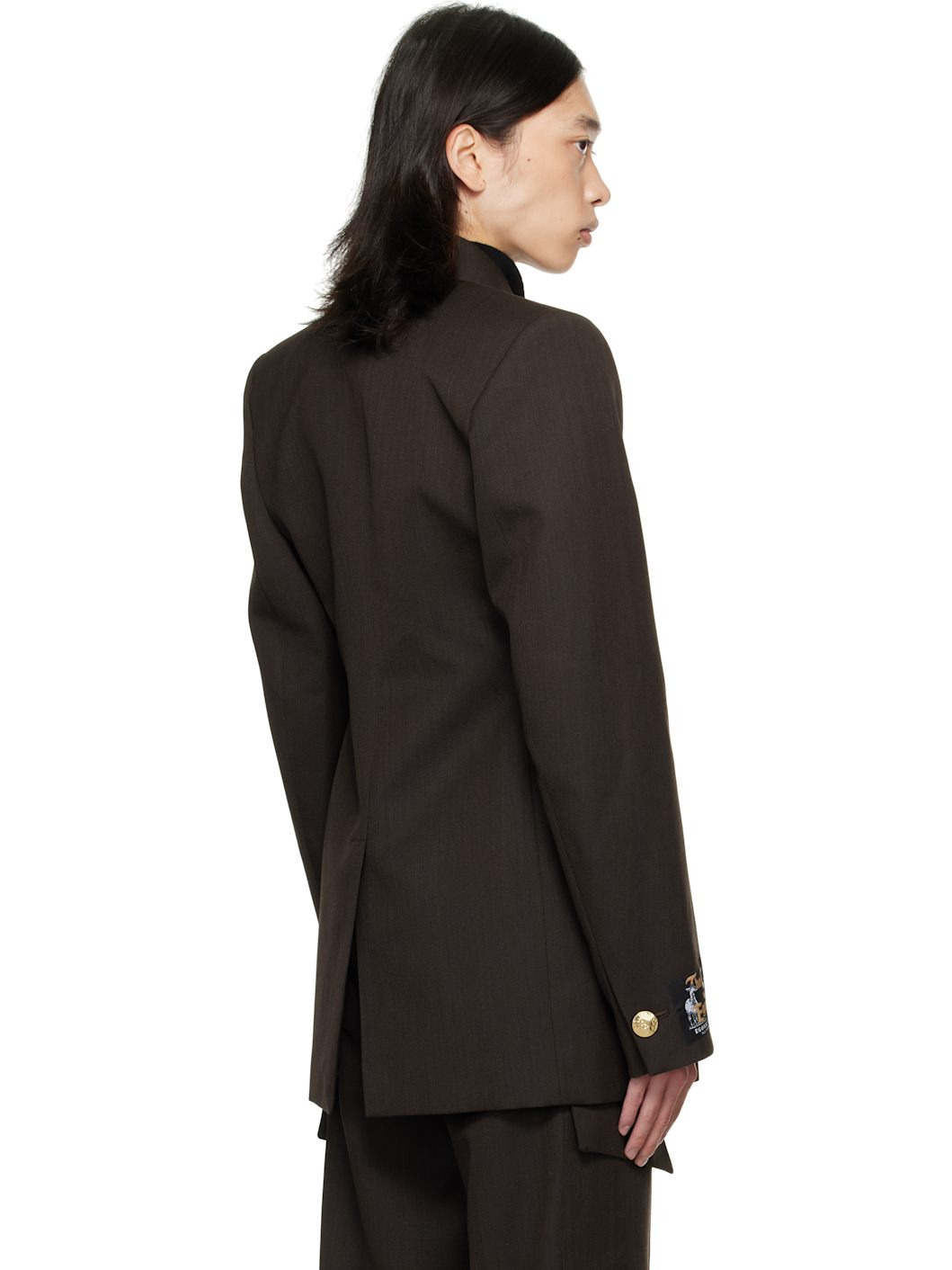 Brown Golden Button Fitted Blazer - 3