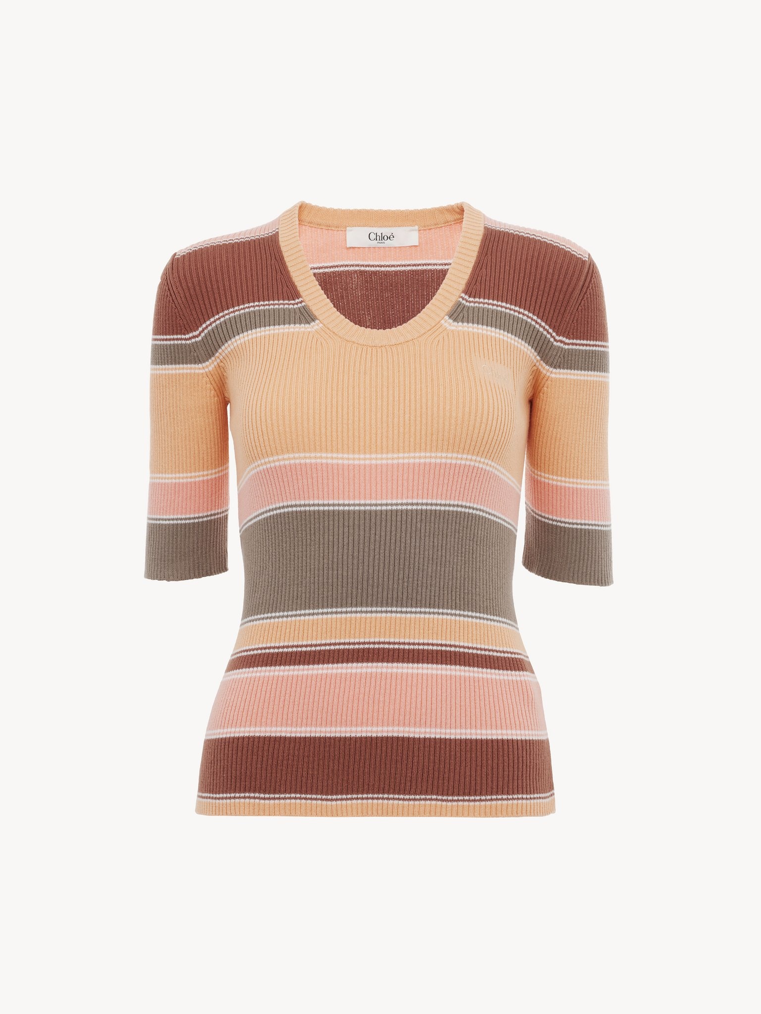 ELBOW-SLEEVE FITTED LOGO TOP IN COTTON KNIT - 2