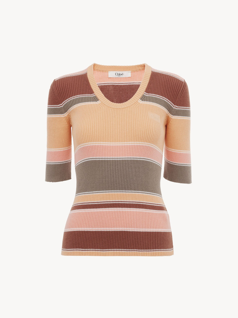 Chloé ELBOW-SLEEVE FITTED LOGO TOP IN COTTON KNIT outlook