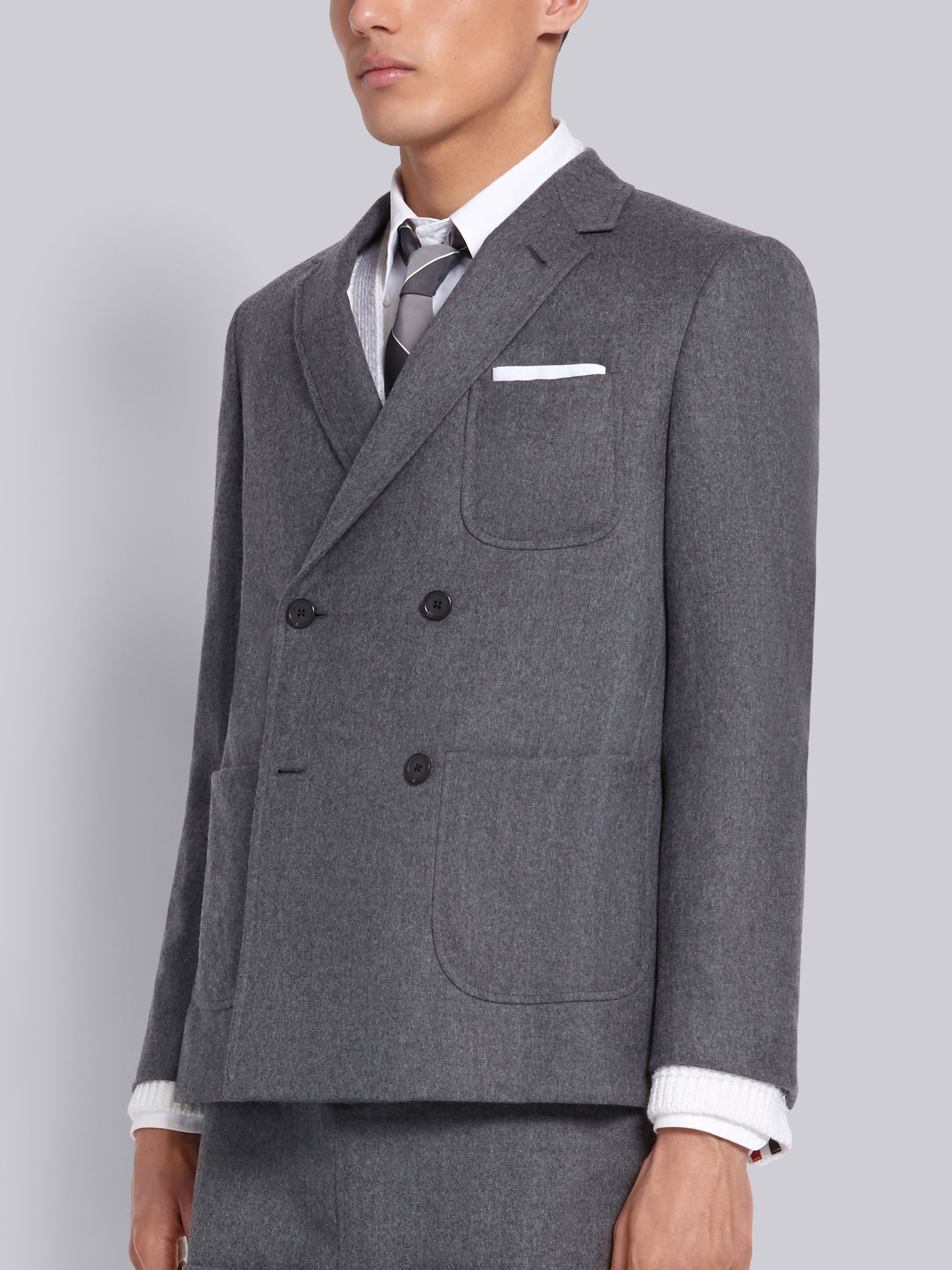 Medium Grey Wool Flannel Double Breasted Sack Jacket - 3