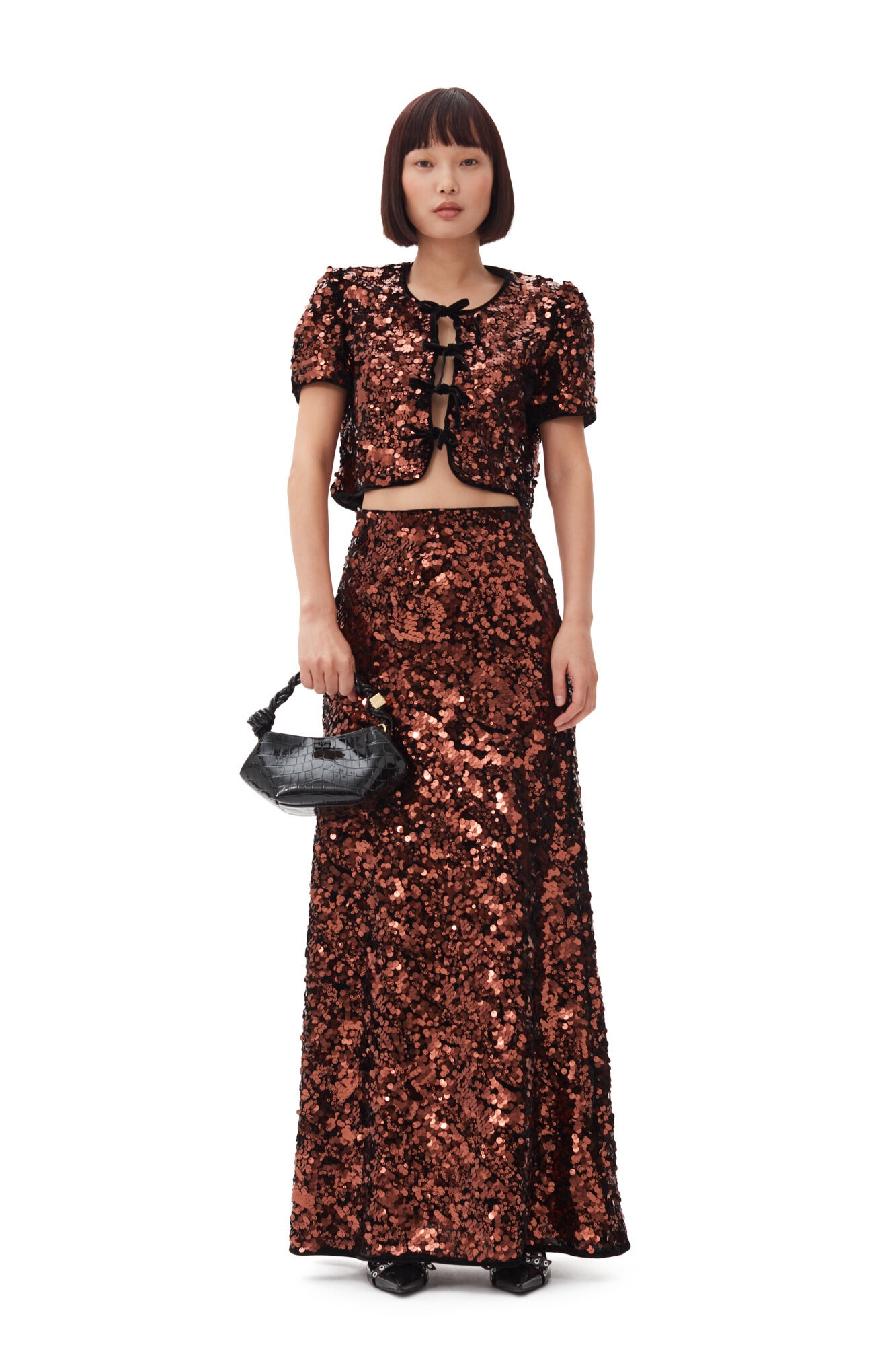 BROWN SEQUINS MAXI SKIRT - 2