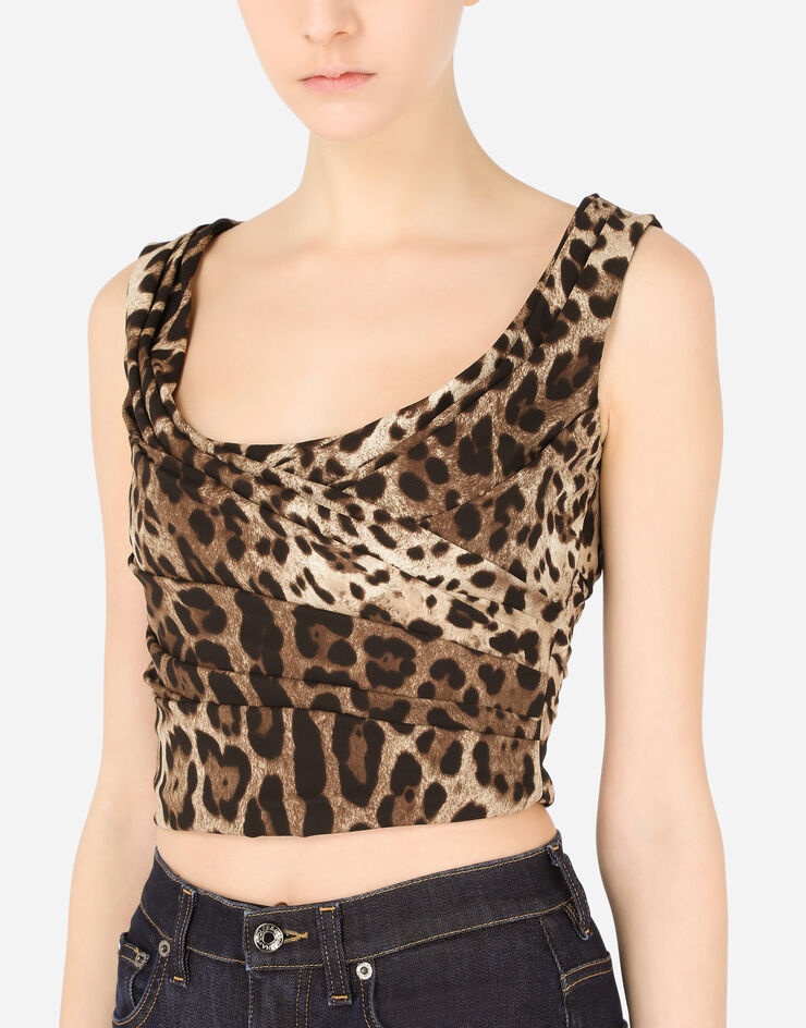 Leopard-print charmeuse top with draping - 4