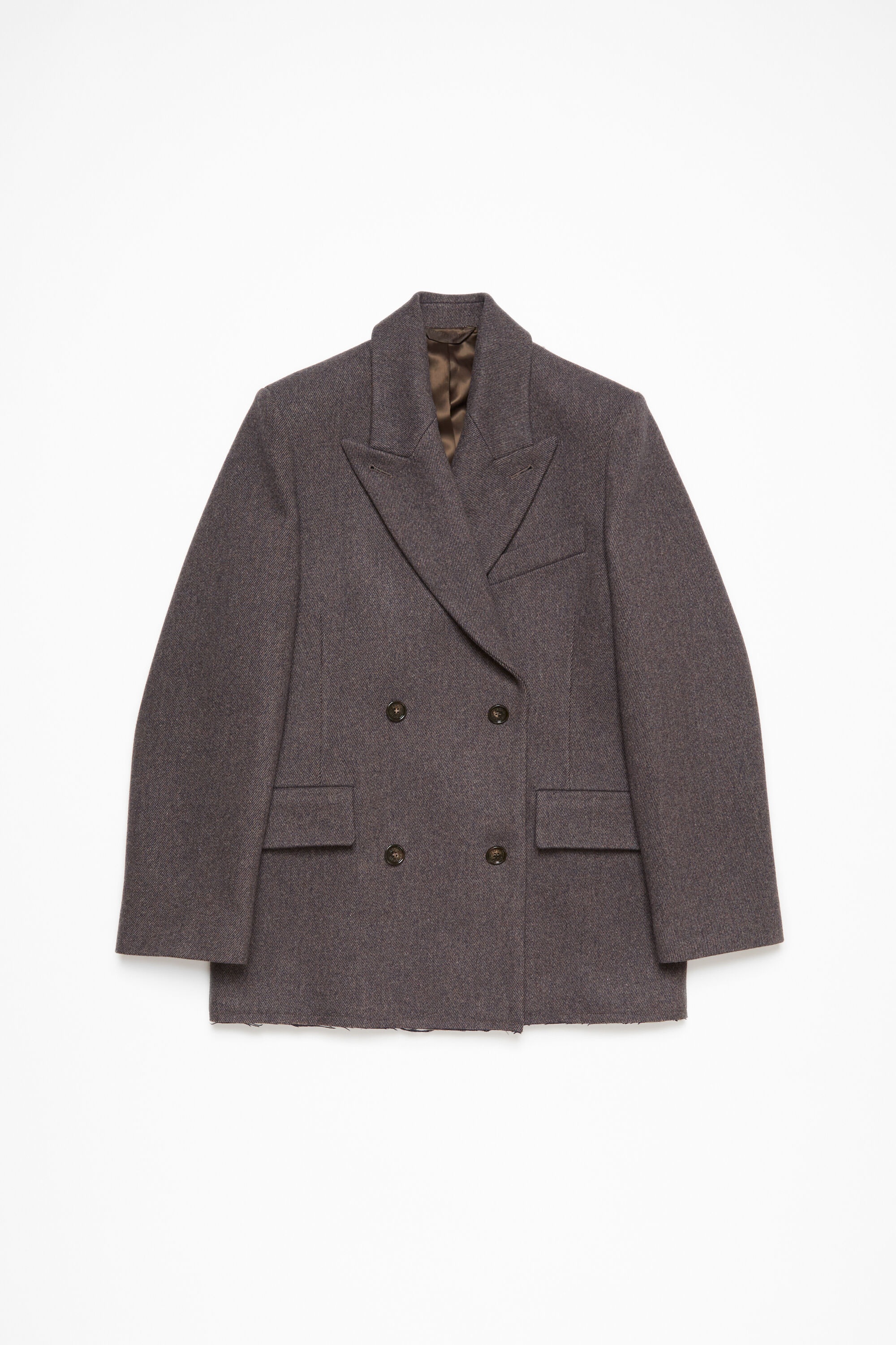 Double-breasted twill jacket - Brown melange - 8