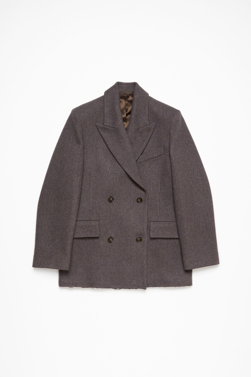 Double-breasted twill jacket - Brown melange 8