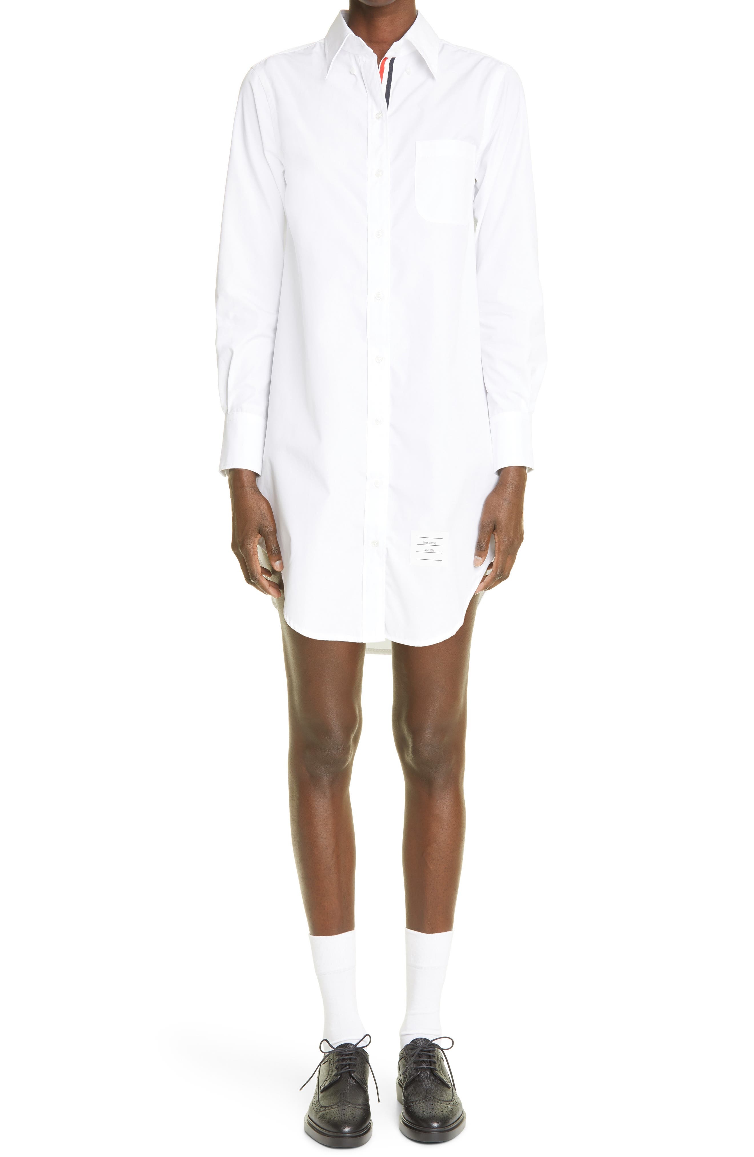 Thom Browne Long Sleeve Oxford Shirtdress in White at Nordstrom - 1