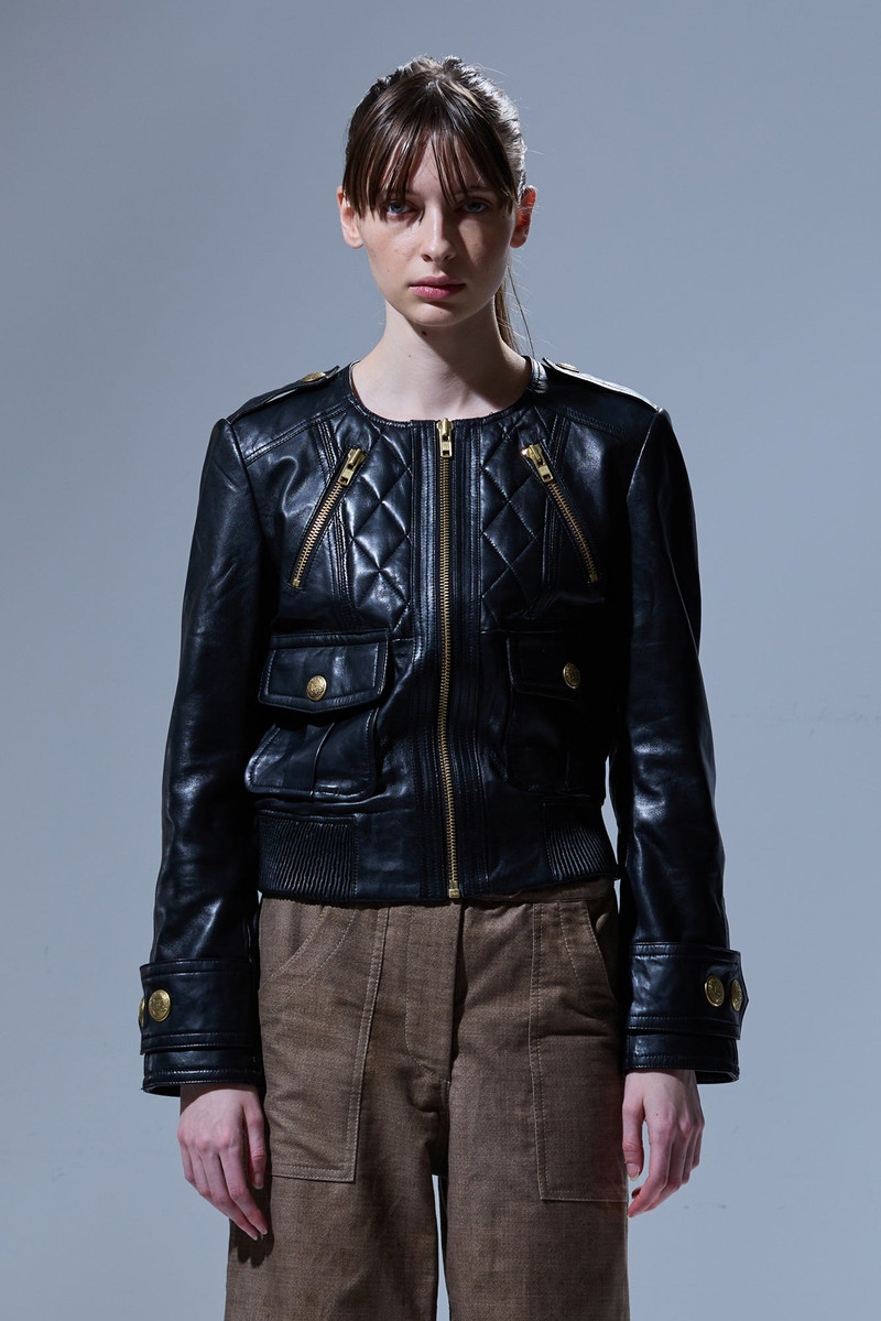 LEATHER SHRUNKEN QUILTED ZIPPERED JACKET 3