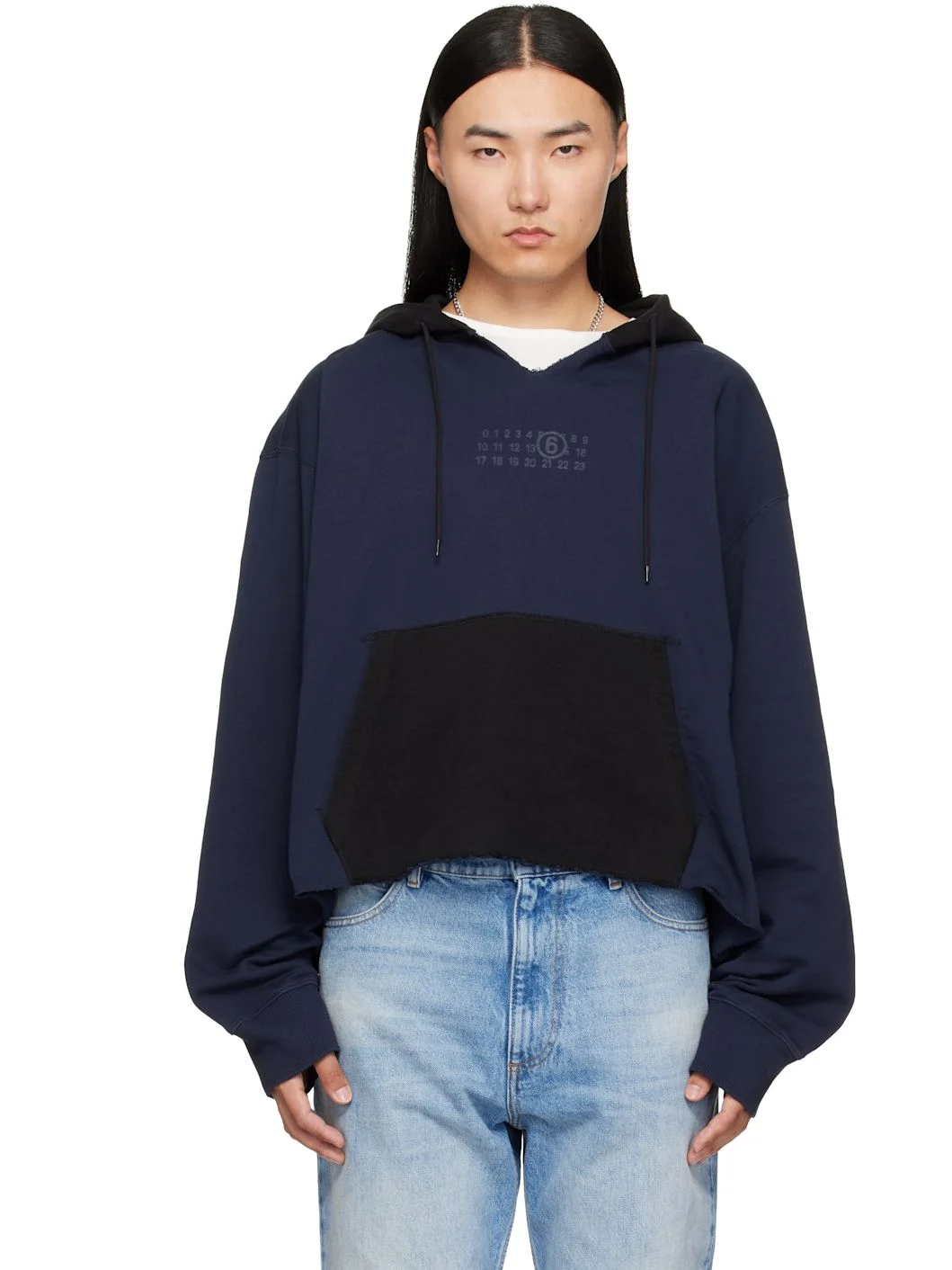 Navy & Black Frayed Hoodie - 1