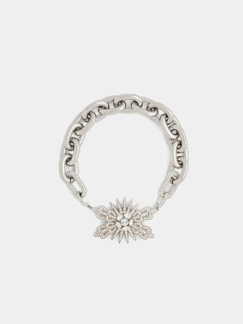 SILVER NECKLACE WITH XL LINK CHAIN AND FLORAL PENDANT 1