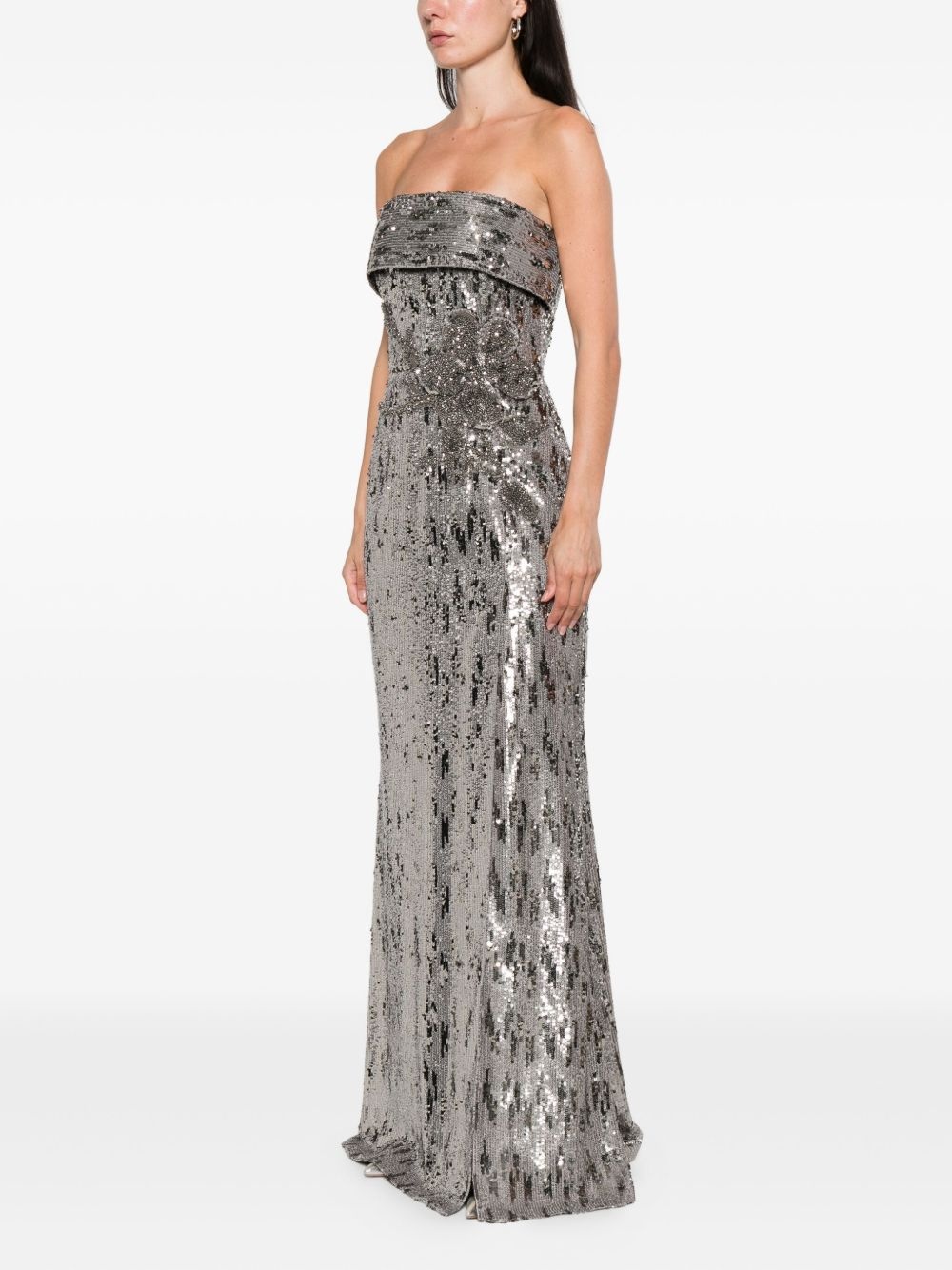 sequin-embellished strapless maxi dress - 3