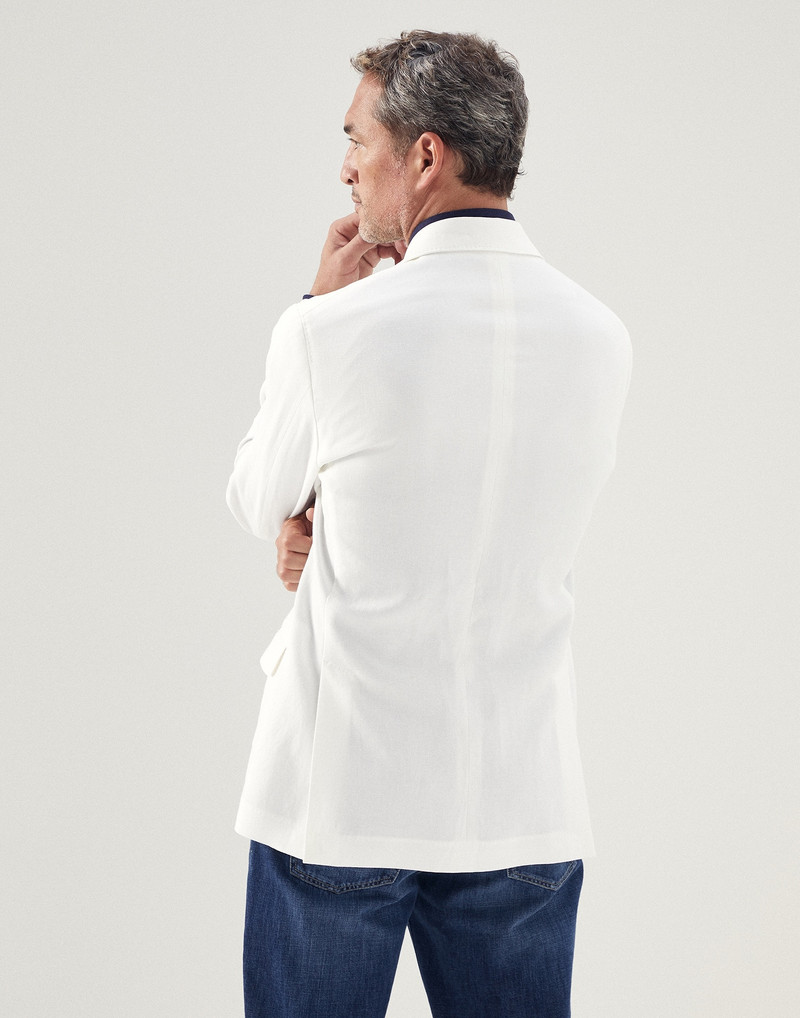 Twisted linen deconstructed blazer with large peak lapels and metal buttons 2